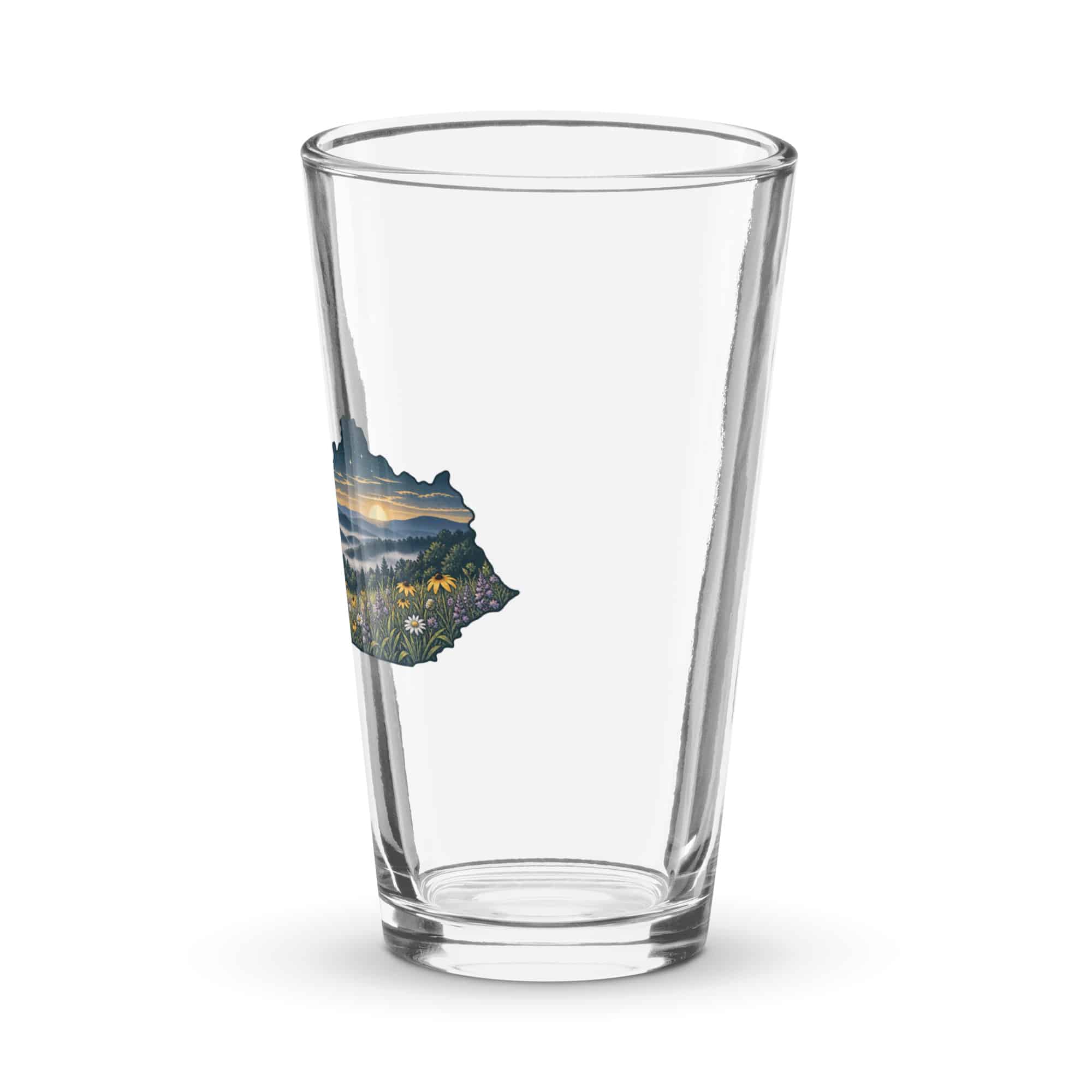 Kentucky Pint Glass: Wildflower meadow, Illustrated Kentucky Silhouette