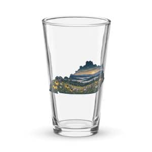 Kentucky Pint Glass: Wildflower meadow, Illustrated Kentucky Silhouette - 16 oz - Main