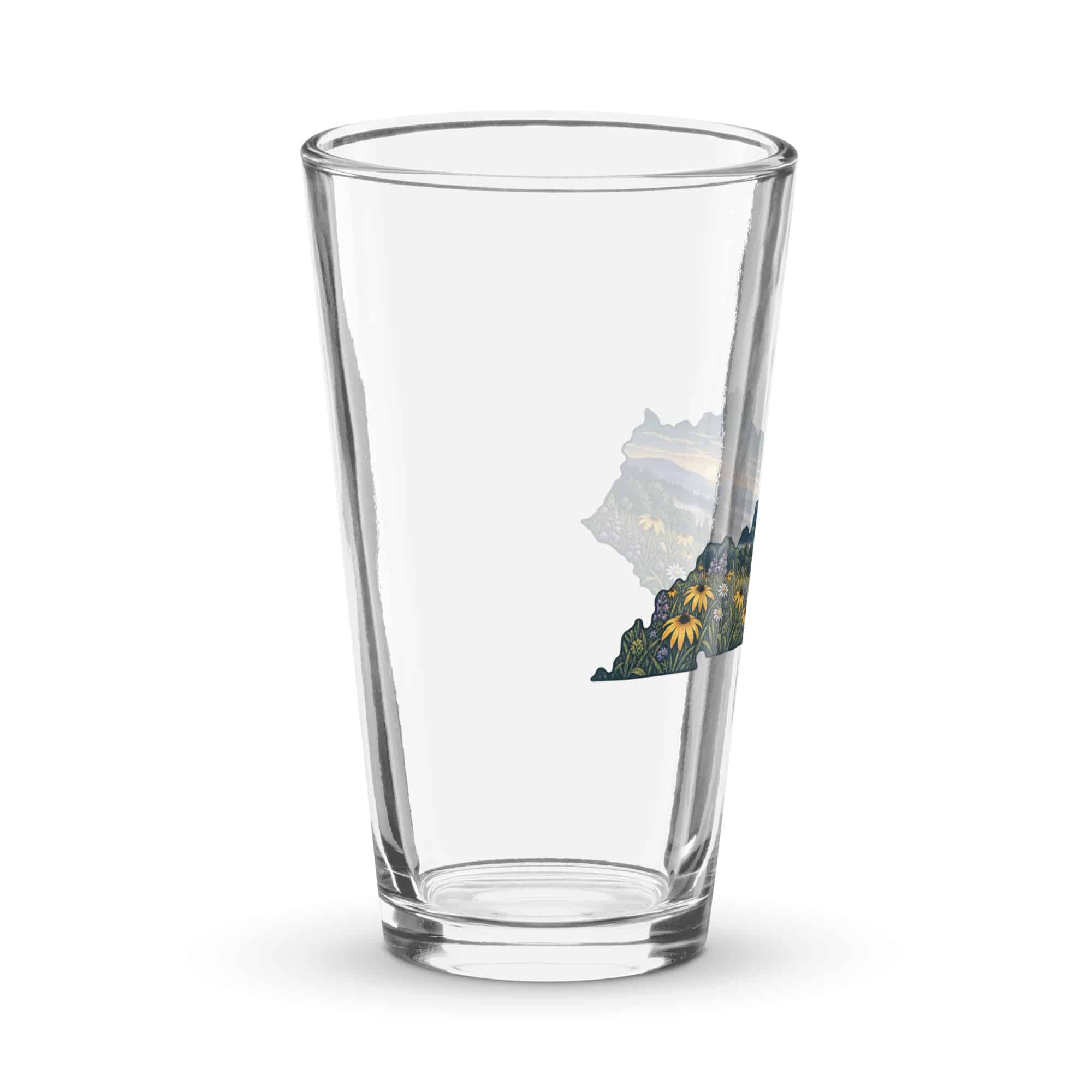 Kentucky Pint Glass: Wildflower meadow, Illustrated Kentucky Silhouette