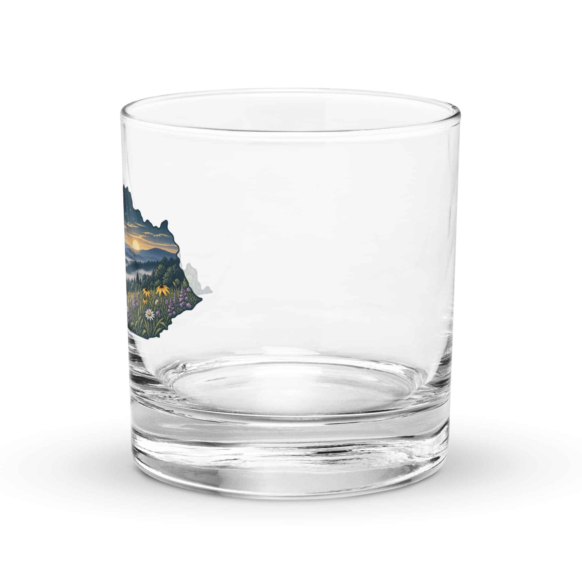 Kentucky Rocks Glass: Wildflower meadow, Illustrated Kentucky Silhouette
