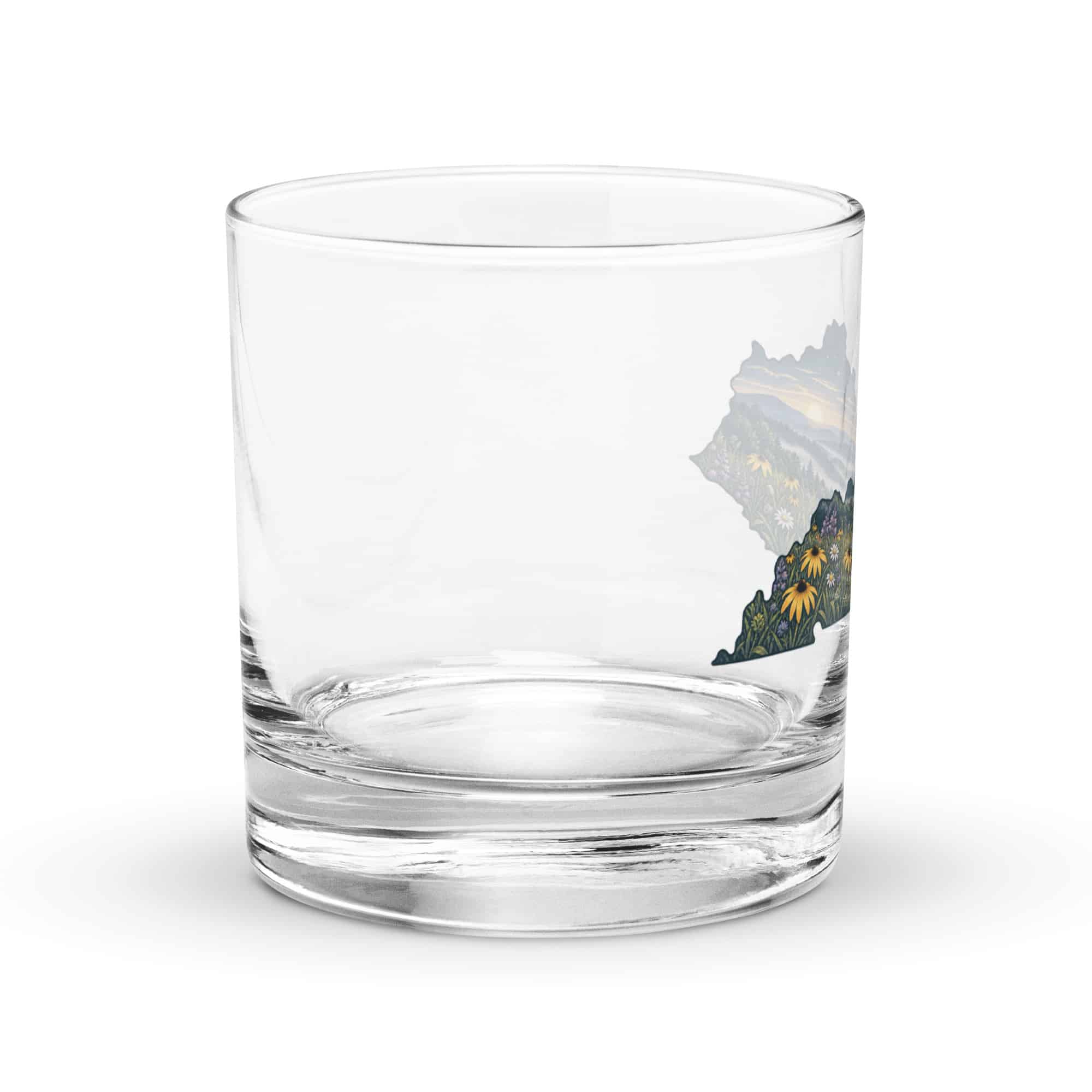 Kentucky Rocks Glass: Wildflower meadow, Illustrated Kentucky Silhouette