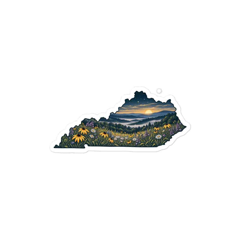 Kentucky Vinyl Sticker: Wildflower meadow, Illustrated Kentucky Silhouette