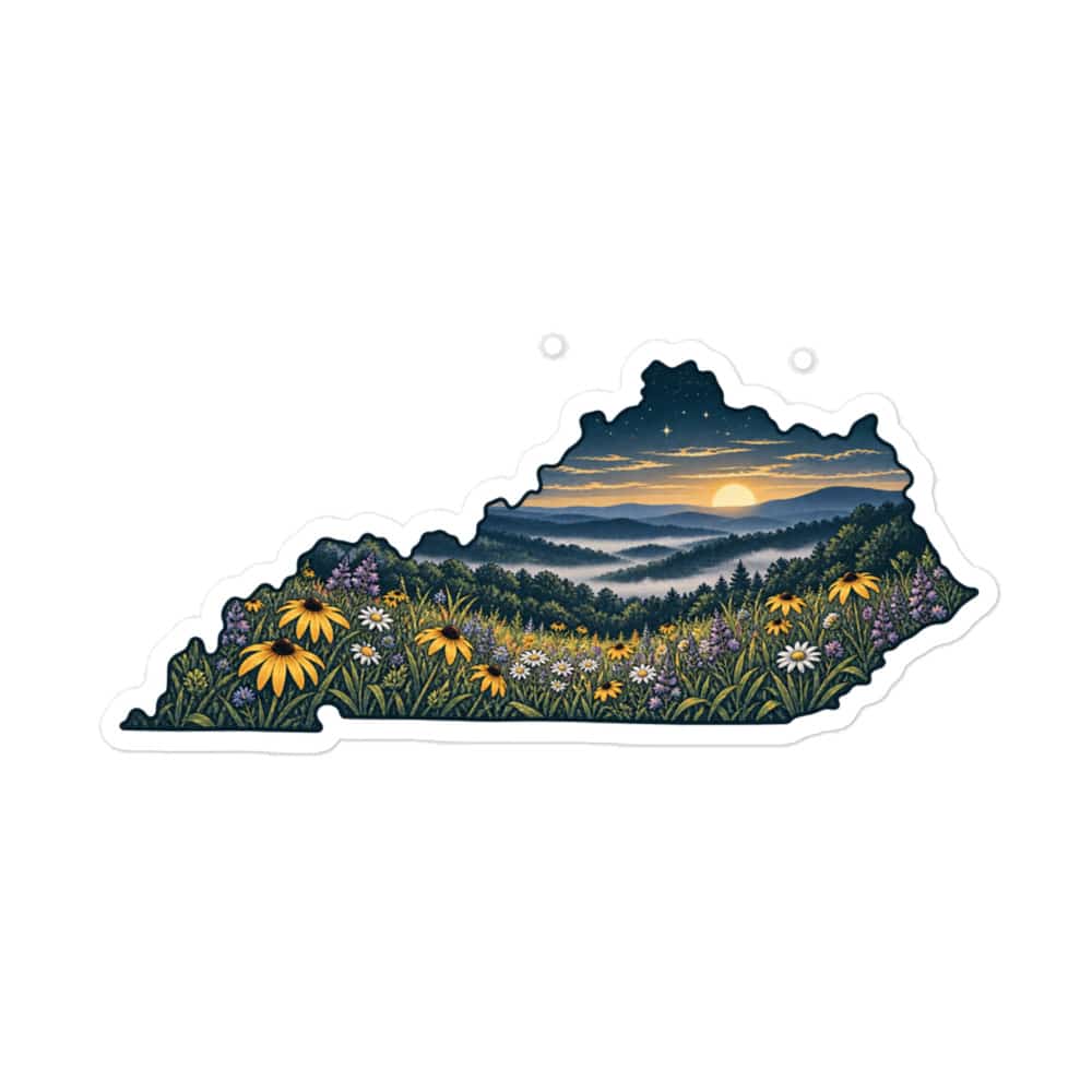 Kentucky Vinyl Sticker: Wildflower meadow, Illustrated Kentucky Silhouette