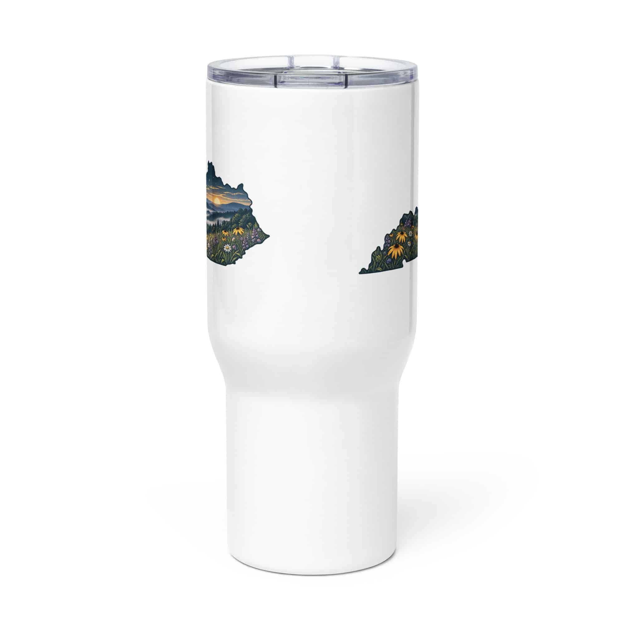 Kentucky Travel Mug: Wildflower meadow, Illustrated Kentucky Silhouette