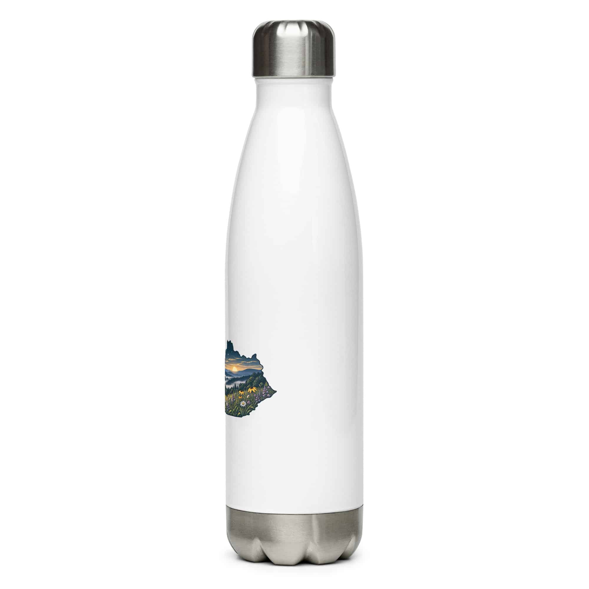 Kentucky Stainless Steel Water Bottle: Wildflower meadow, Illustrated Kentucky Silhouette