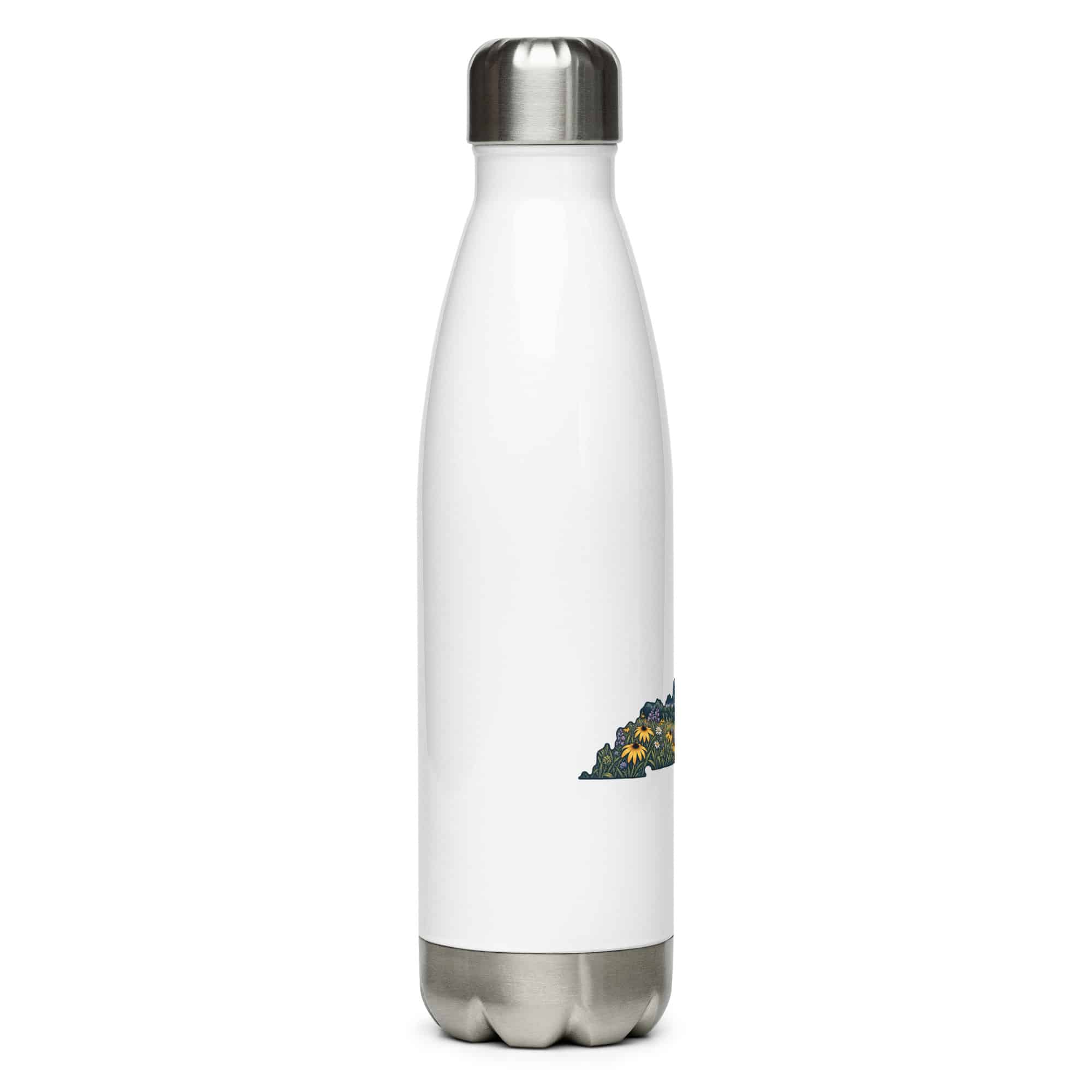 Kentucky Stainless Steel Water Bottle: Wildflower meadow, Illustrated Kentucky Silhouette