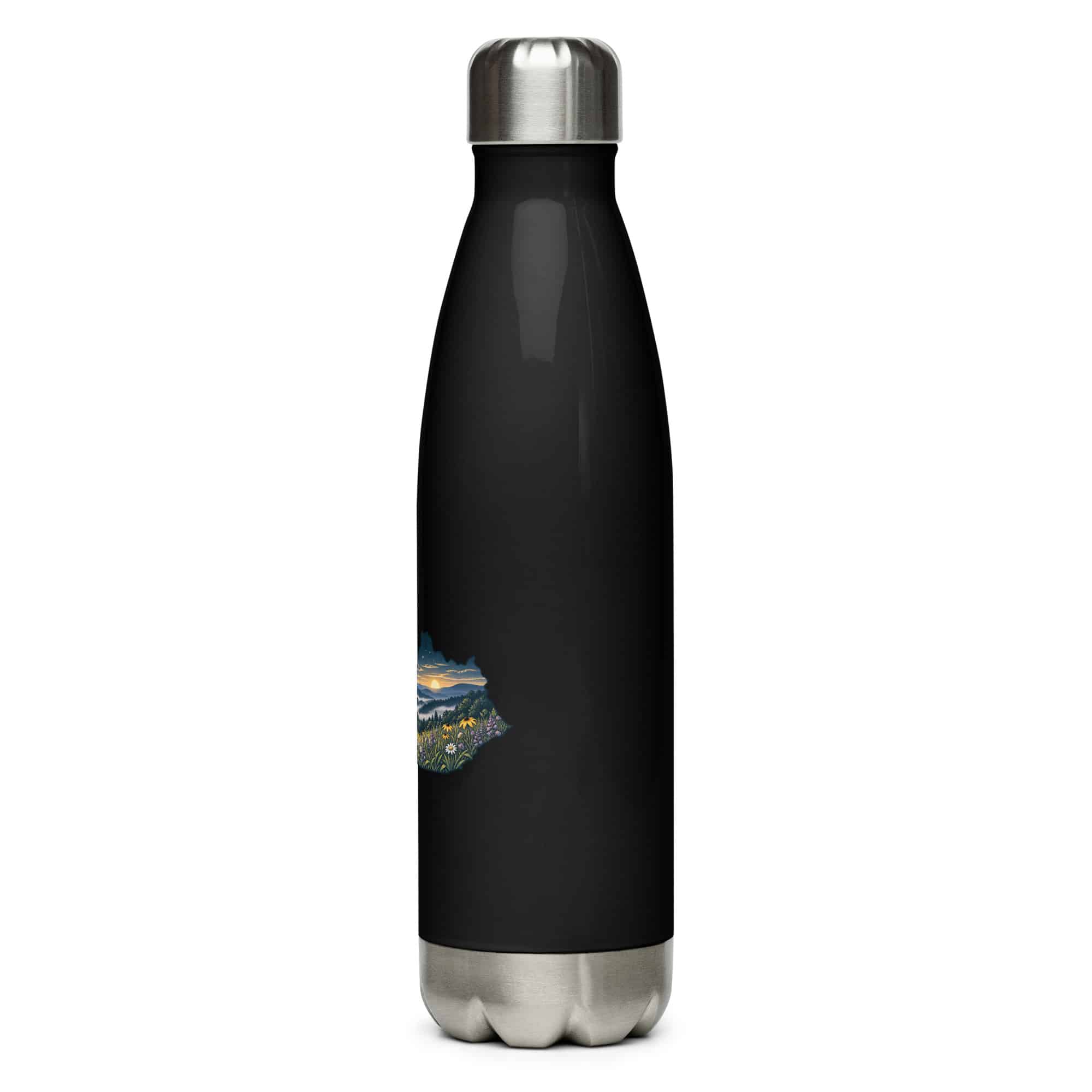 Kentucky Stainless Steel Water Bottle: Wildflower meadow, Illustrated Kentucky Silhouette