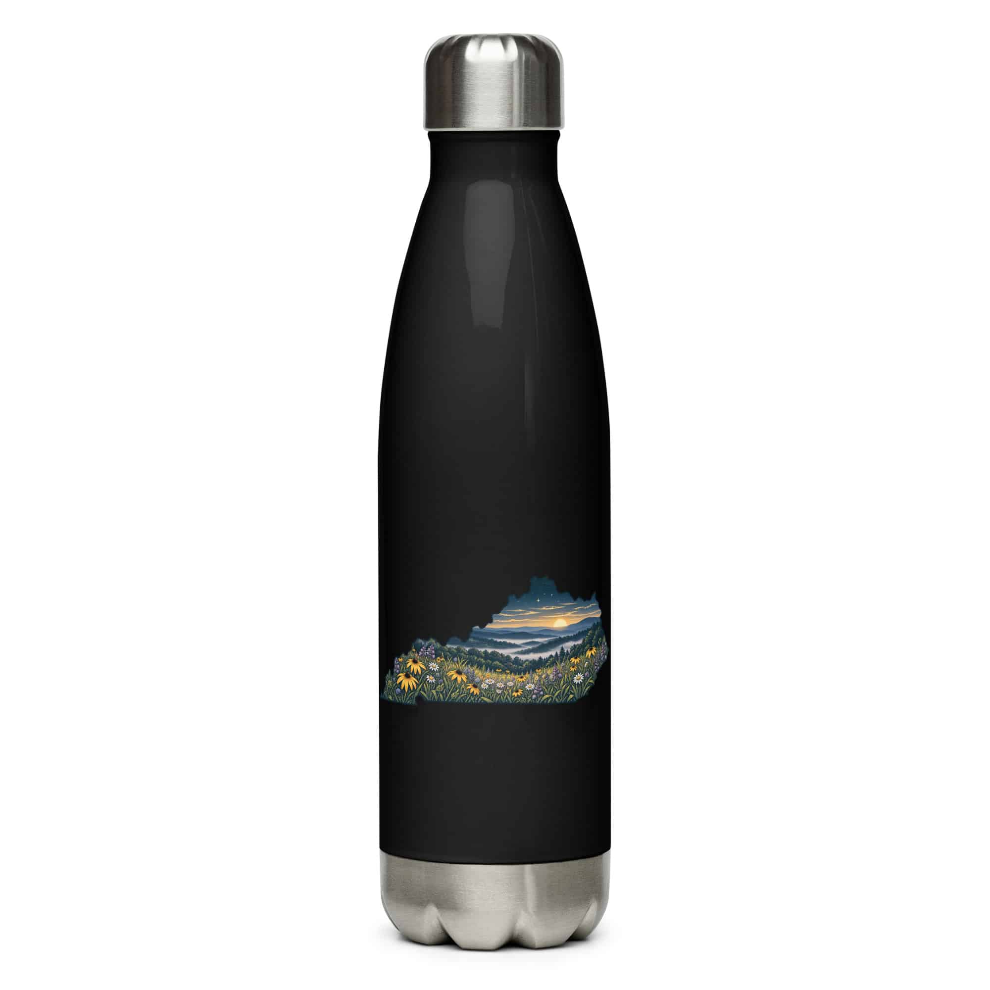 Kentucky Stainless Steel Water Bottle: Wildflower meadow, Illustrated Kentucky Silhouette