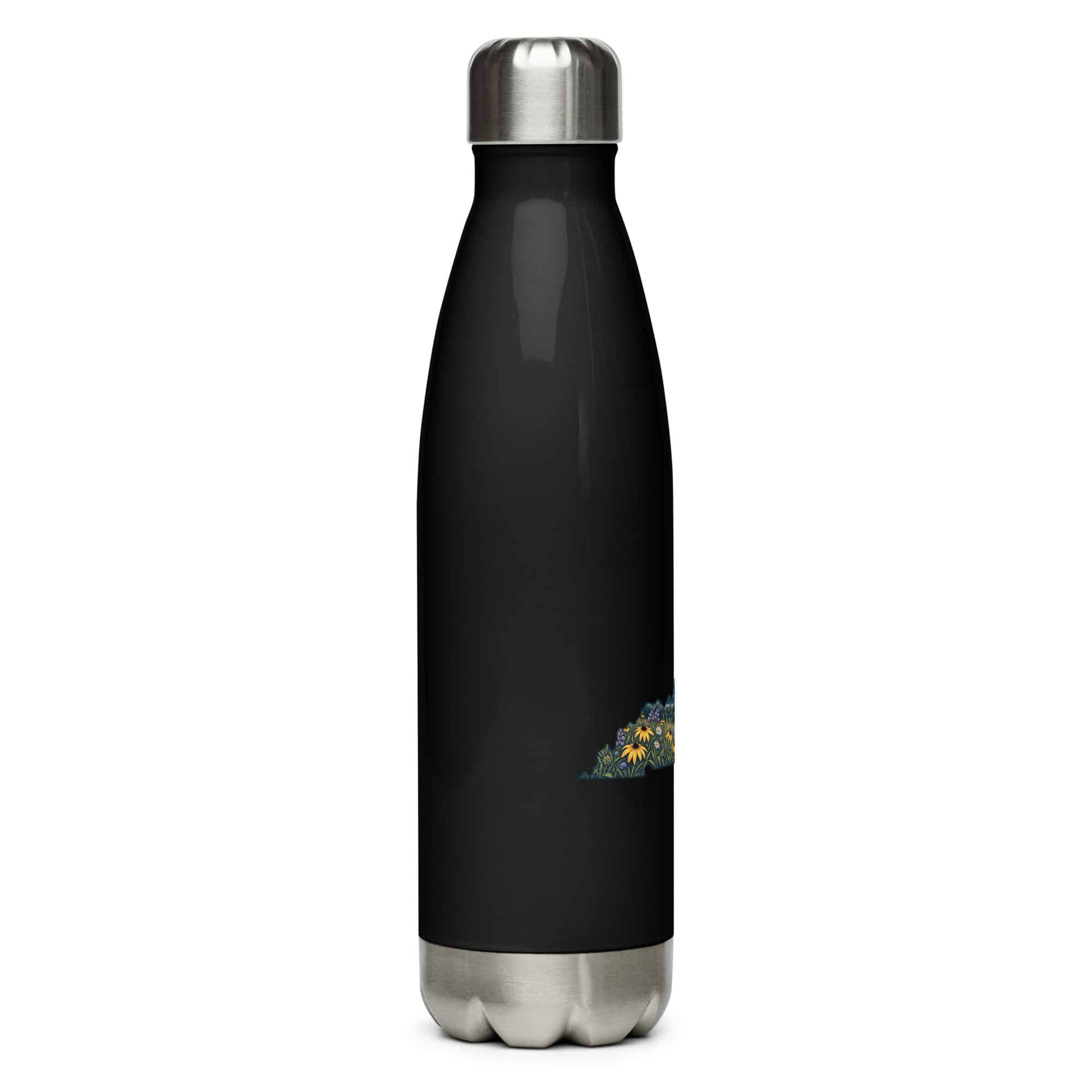 Kentucky Stainless Steel Water Bottle: Wildflower meadow, Illustrated Kentucky Silhouette