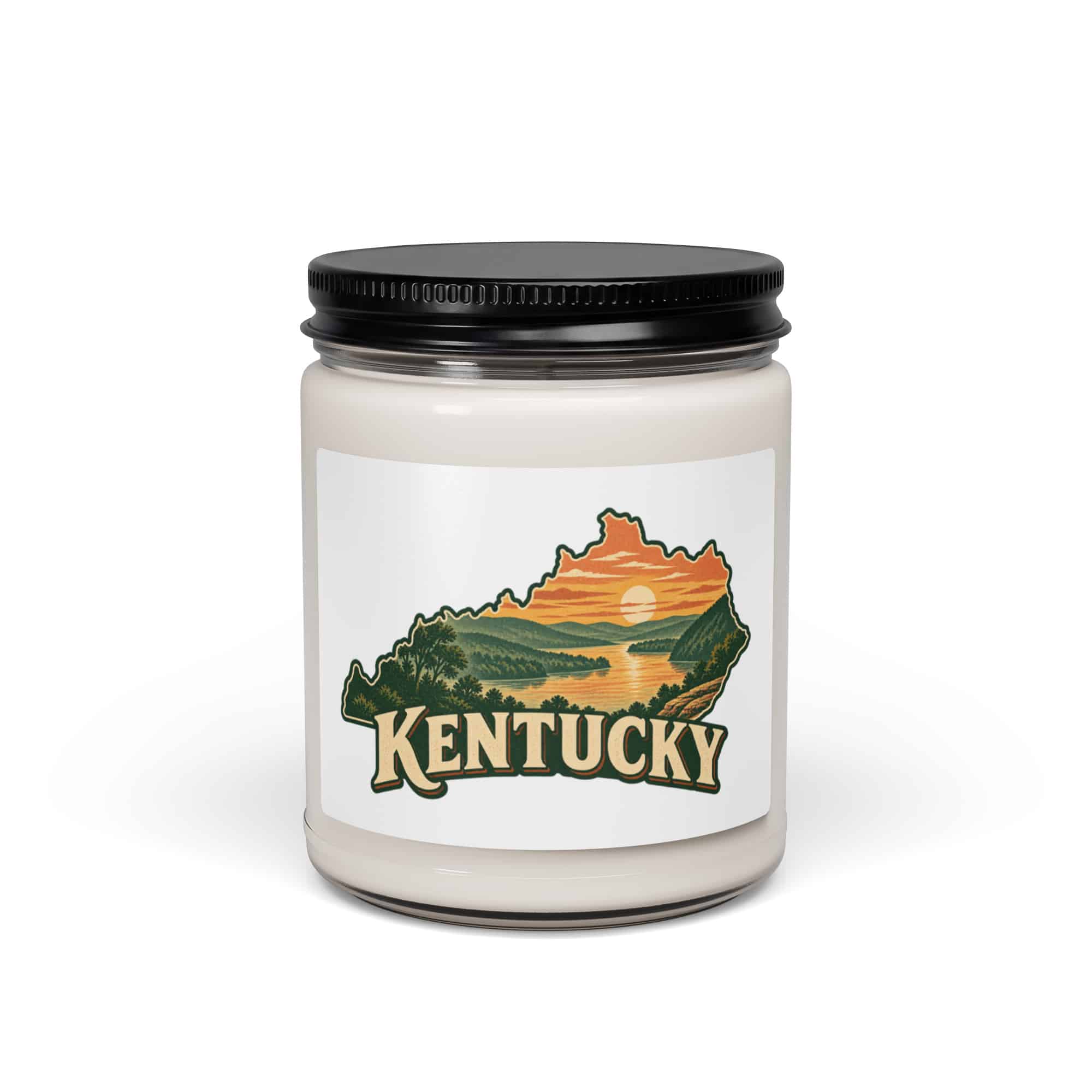 Kentucky Soy Wax Candle: River valley at sunset, Vintage Kentucky Silhouette