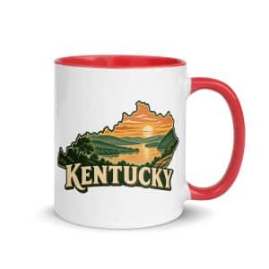 Kentucky Color Inside Coffee Mug: River valley at sunset, Vintage Kentucky Silhouette - 11 oz - Main