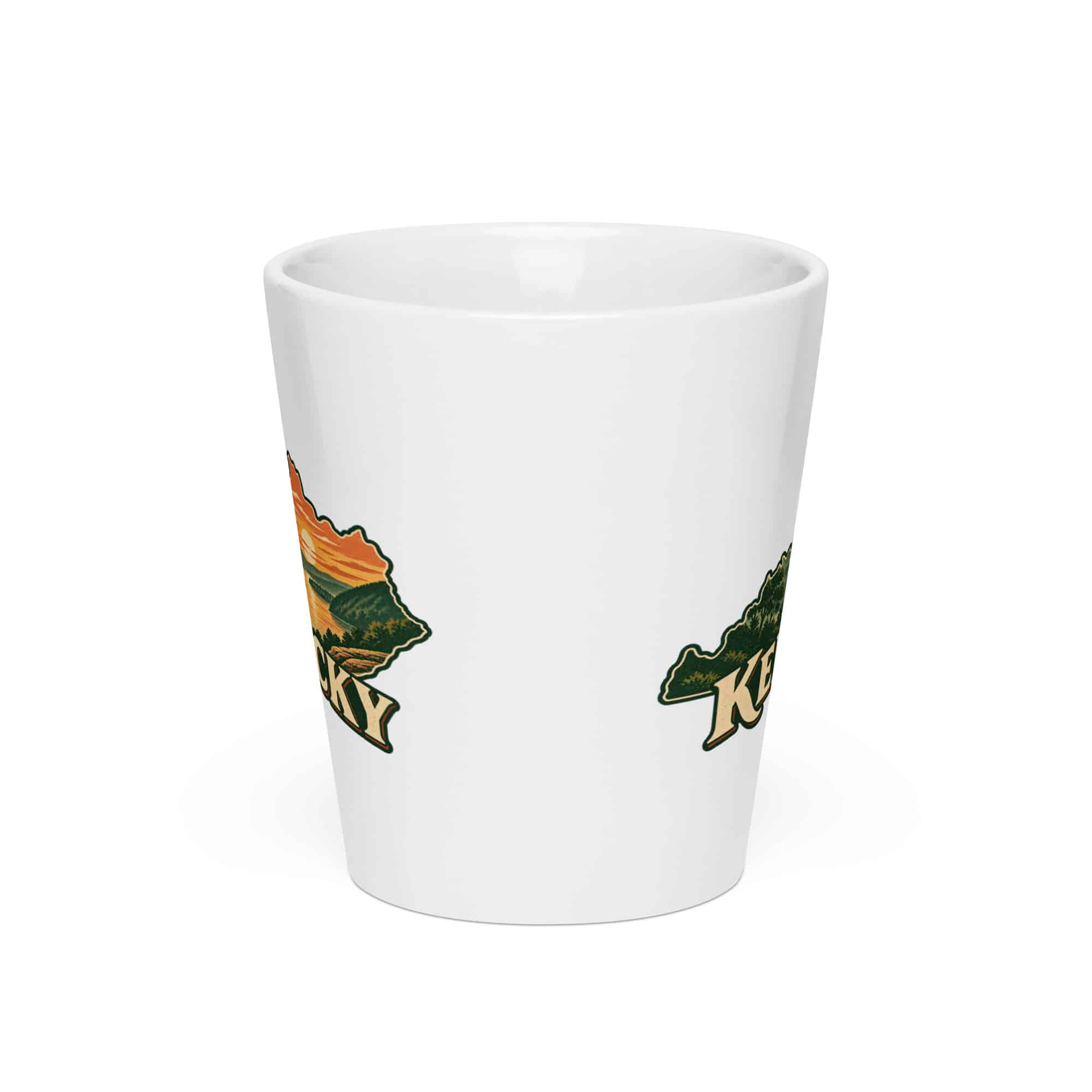 Kentucky Latte Mug: River valley at sunset, Vintage Kentucky Silhouette