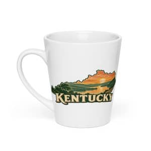 Kentucky Latte Mug: River valley at sunset, Vintage Kentucky Silhouette - 12 oz - Main