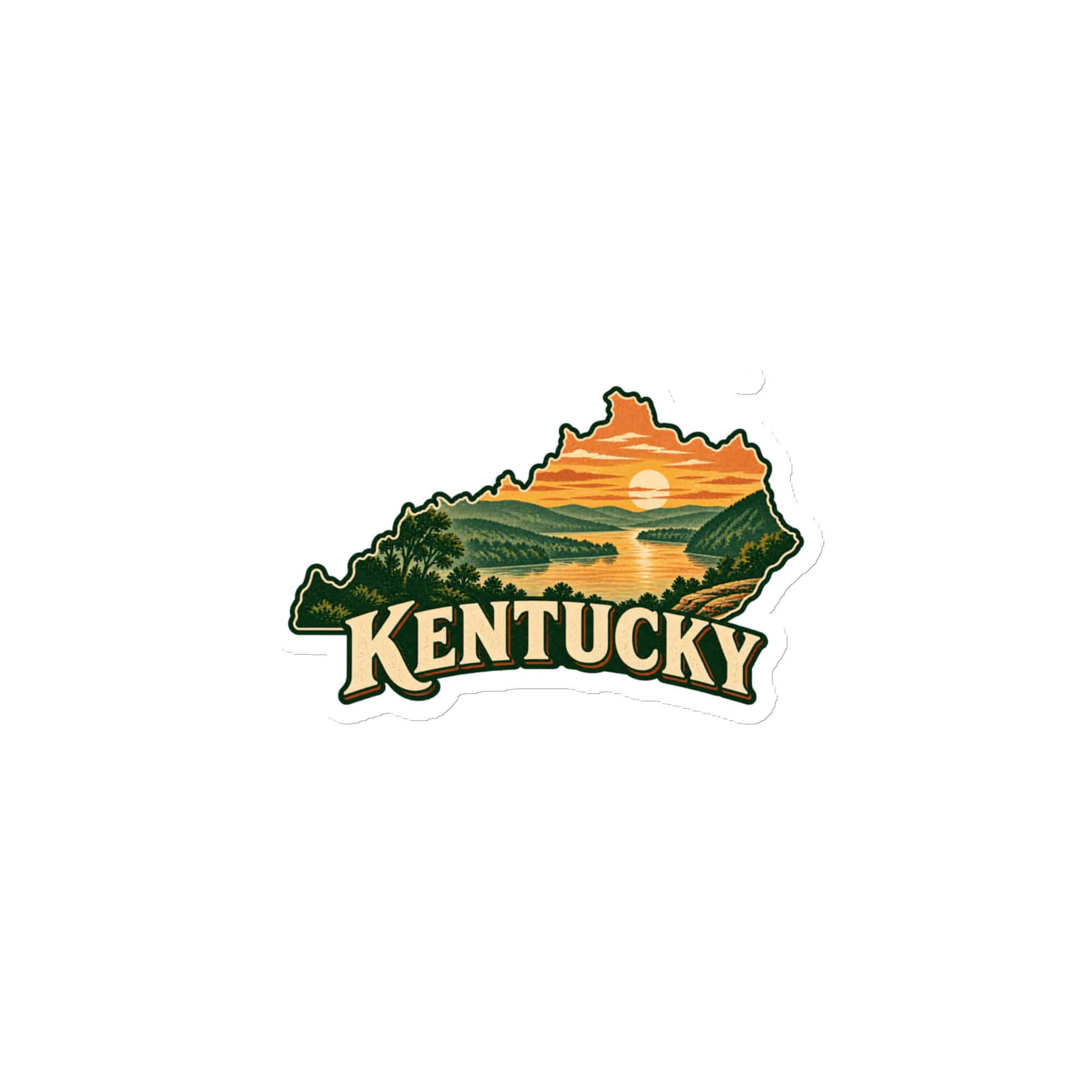 Kentucky Die-Cut Magnet: River valley at sunset, Vintage Kentucky Silhouette