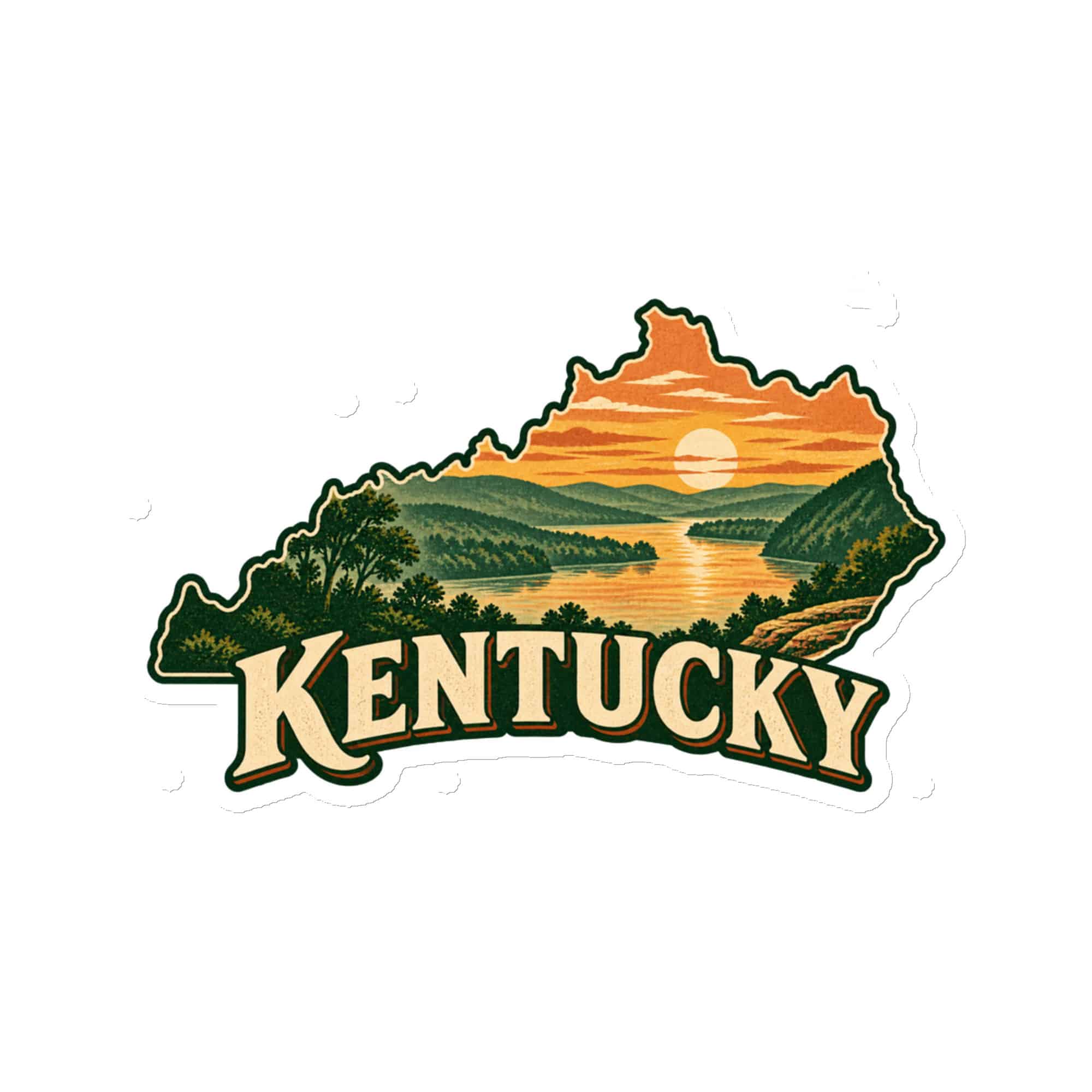 Kentucky Die-Cut Magnet: River valley at sunset, Vintage Kentucky Silhouette