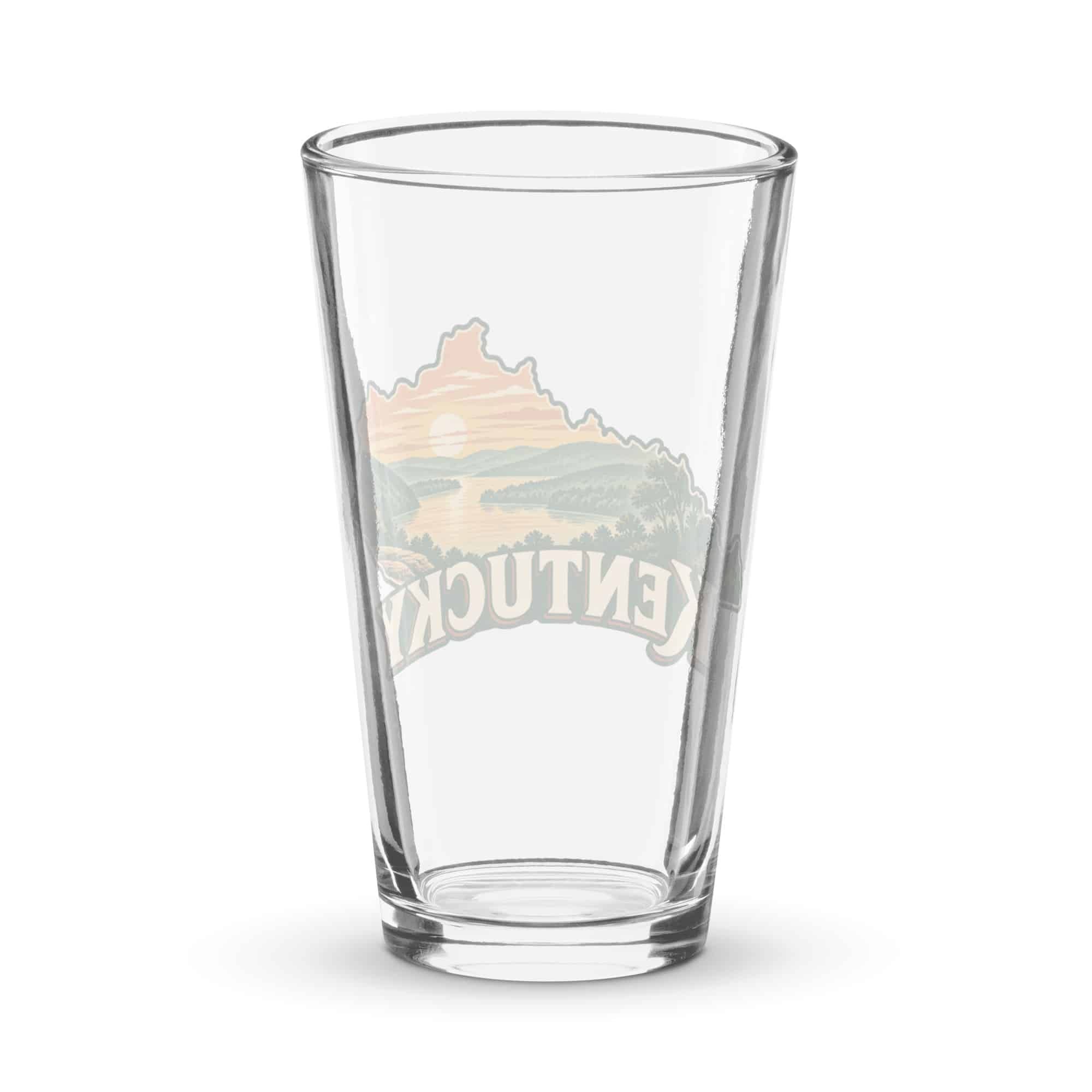 Kentucky Pint Glass: River valley at sunset, Vintage Kentucky Silhouette