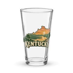Kentucky Pint Glass: River valley at sunset, Vintage Kentucky Silhouette - 16 oz - Main