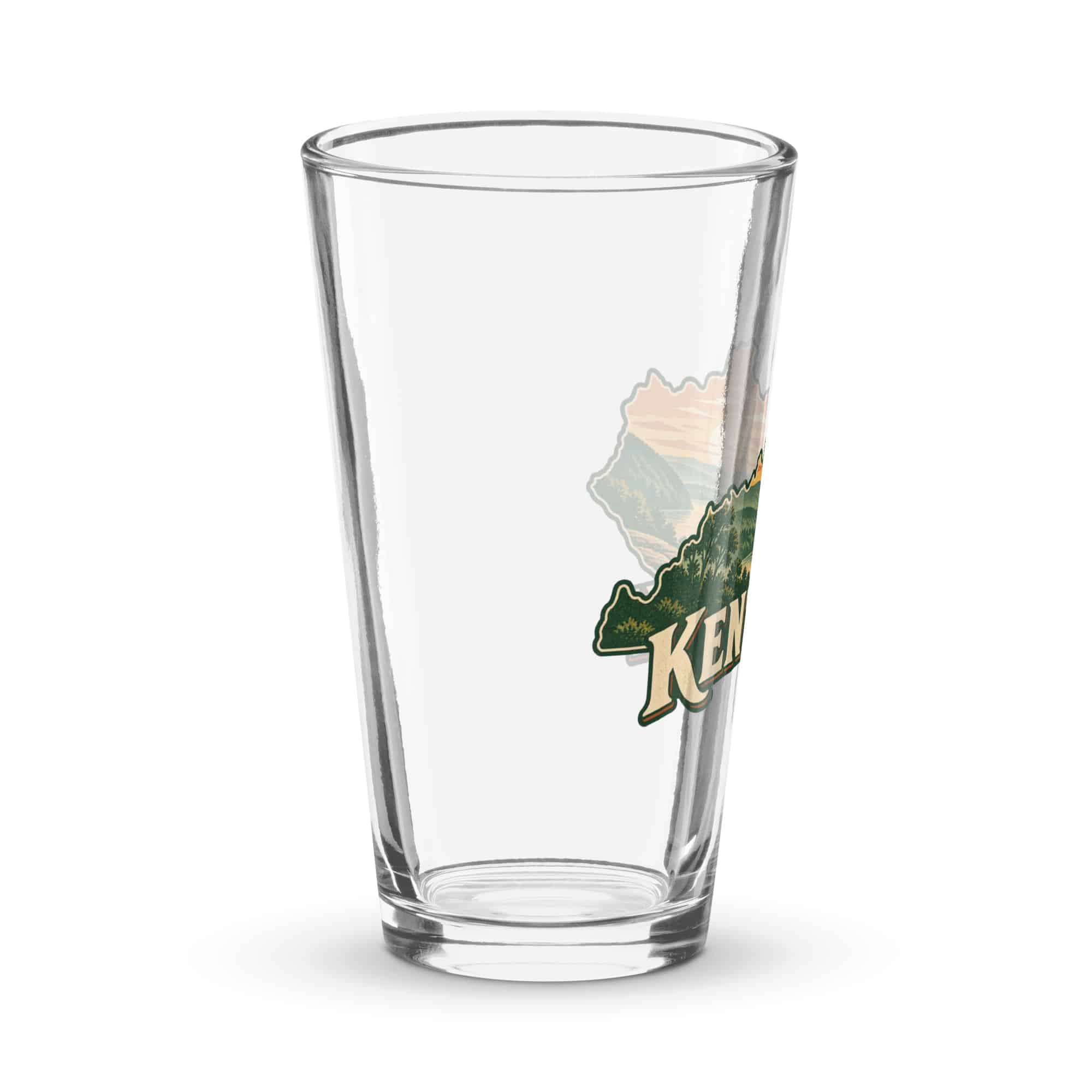 Kentucky Pint Glass: River valley at sunset, Vintage Kentucky Silhouette