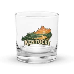 Kentucky Rocks Glass: River valley at sunset, Vintage Kentucky Silhouette - 10.5 oz - Main