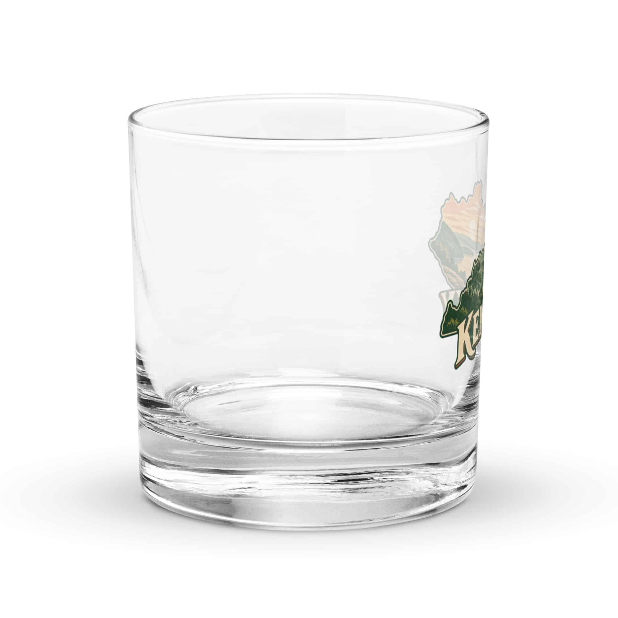 Kentucky Rocks Glass: River valley at sunset, Vintage Kentucky Silhouette