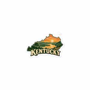 Kentucky Vinyl Sticker: River valley at sunset, Vintage Kentucky Silhouette - 3″×3″ - Main