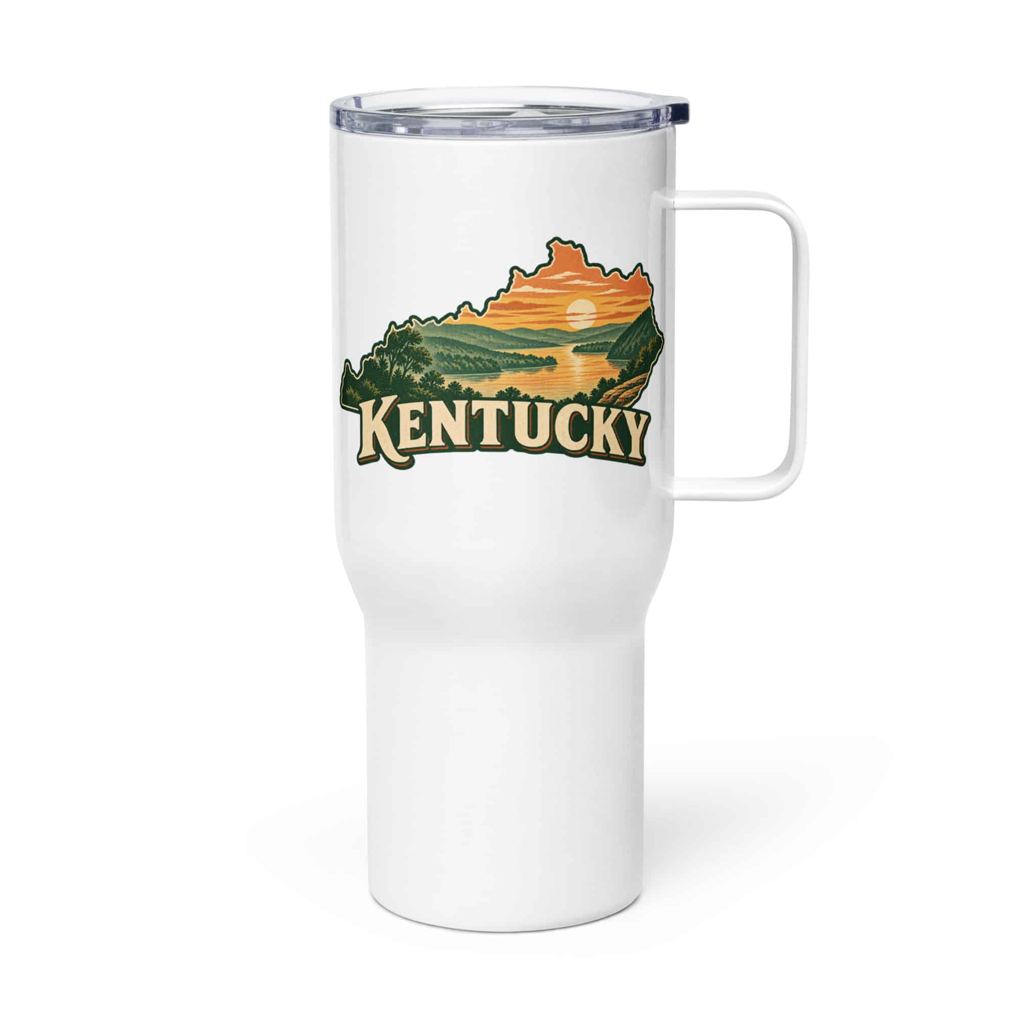 Kentucky Travel Mug: River valley at sunset, Vintage Kentucky Silhouette
