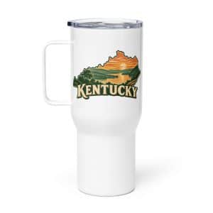 Kentucky Travel Mug: River valley at sunset, Vintage Kentucky Silhouette - 25 oz - Main