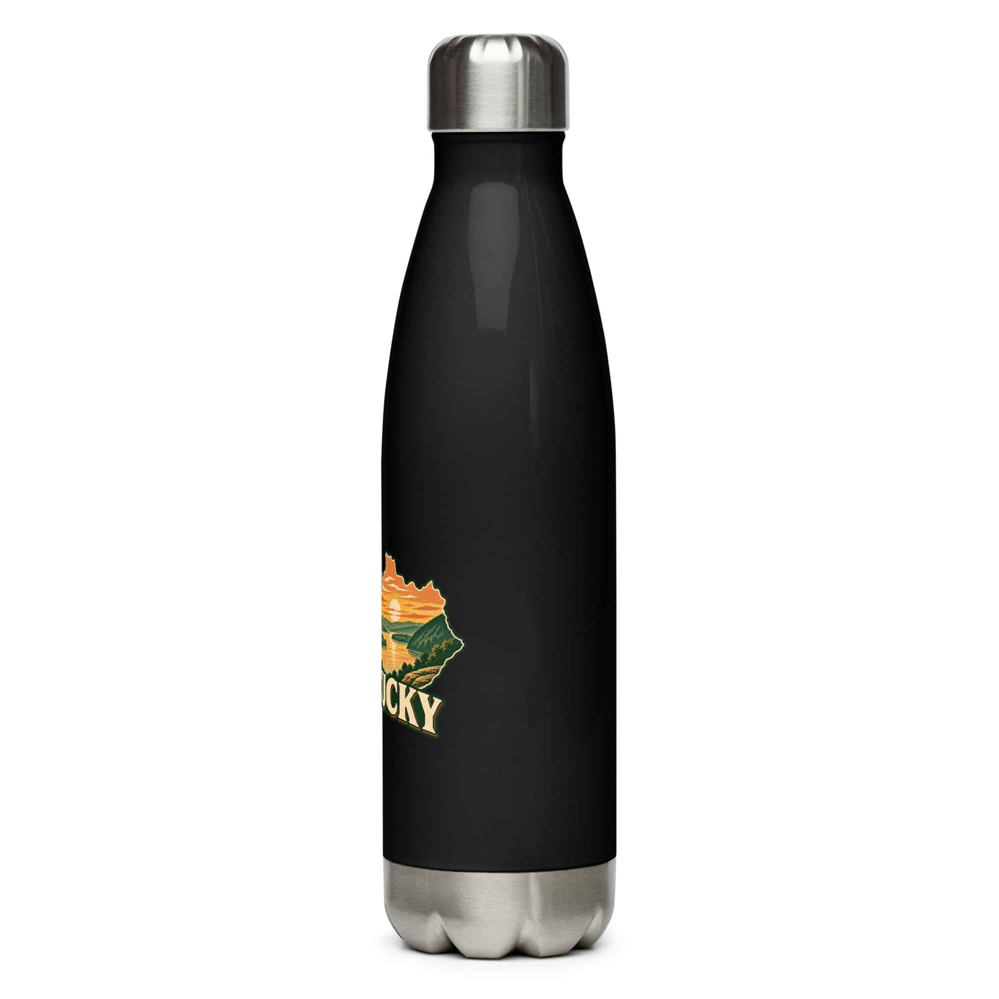Kentucky Stainless Steel Water Bottle: River valley at sunset, Vintage Kentucky Silhouette