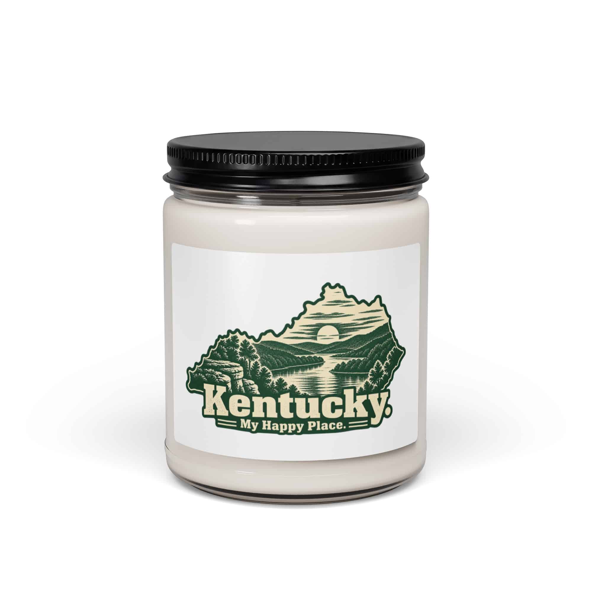 Kentucky Soy Wax Candle: River valley at sunset, Woodcut Kentucky Silhouette