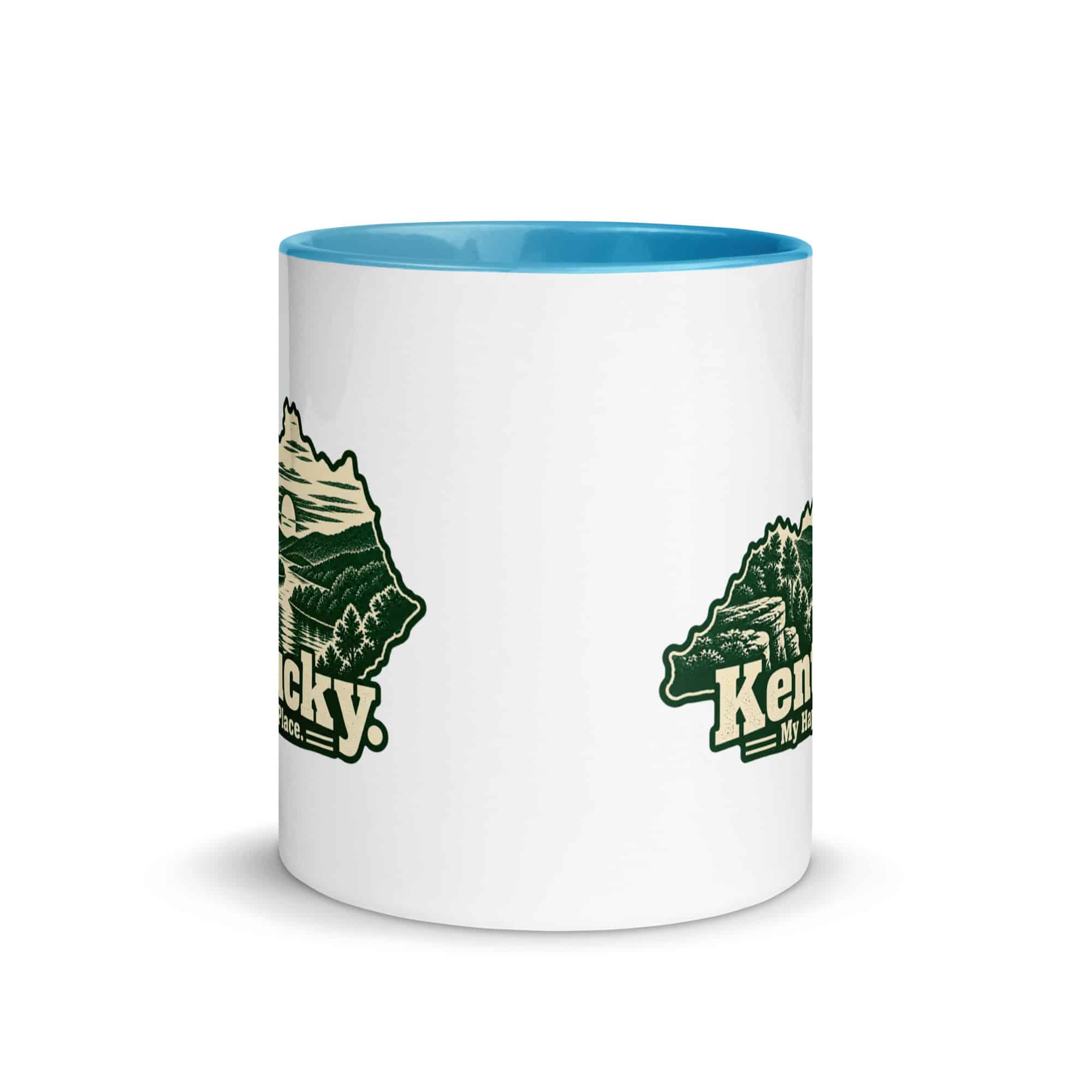 Kentucky Color Inside Coffee Mug: River valley at sunset, Woodcut Kentucky Silhouette