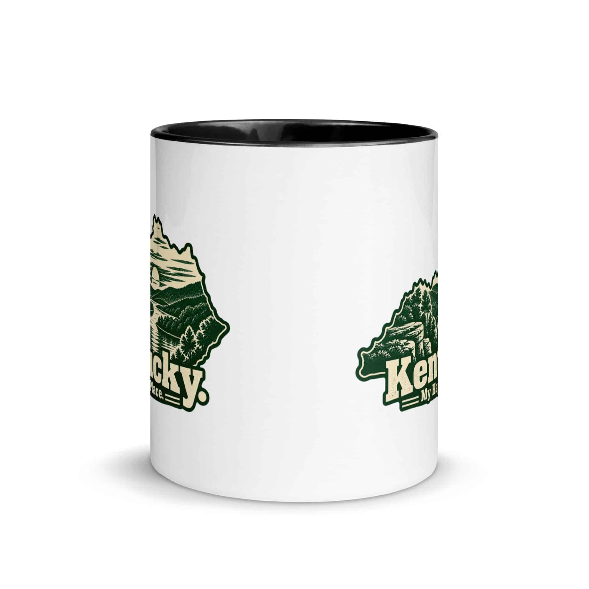 Kentucky Color Inside Coffee Mug: River valley at sunset, Woodcut Kentucky Silhouette