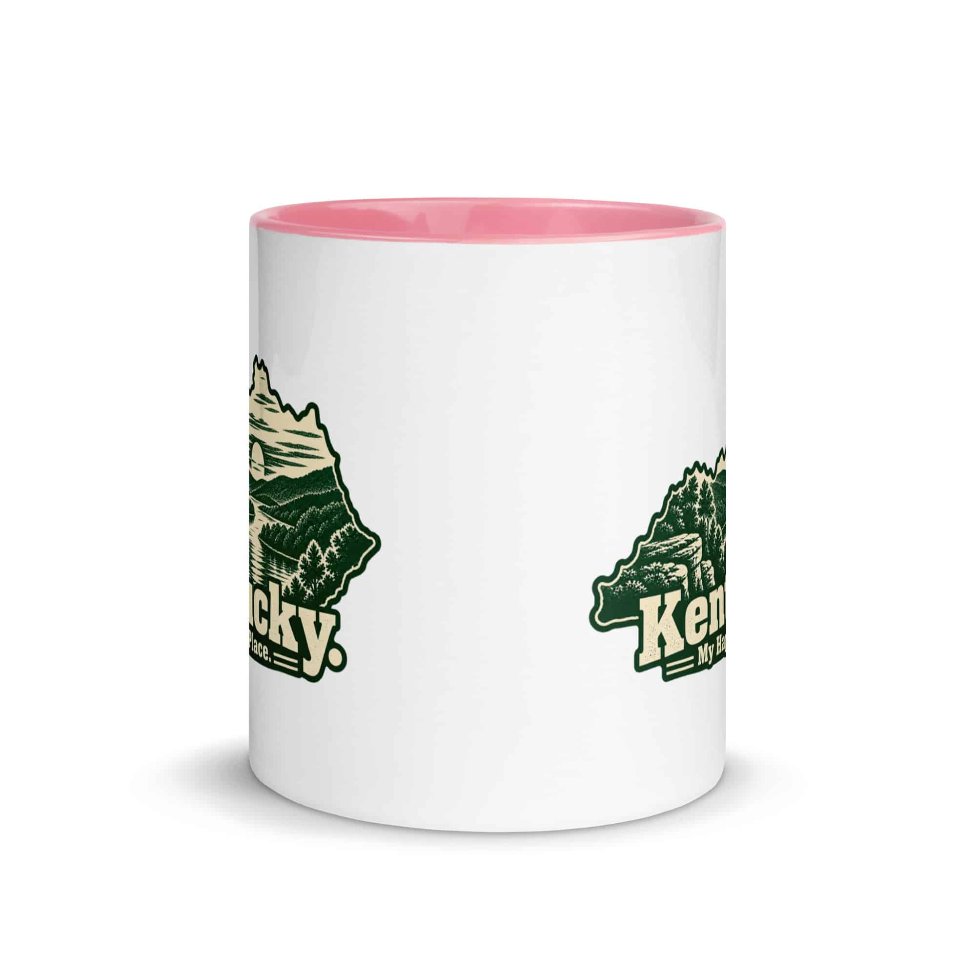 Kentucky Color Inside Coffee Mug: River valley at sunset, Woodcut Kentucky Silhouette