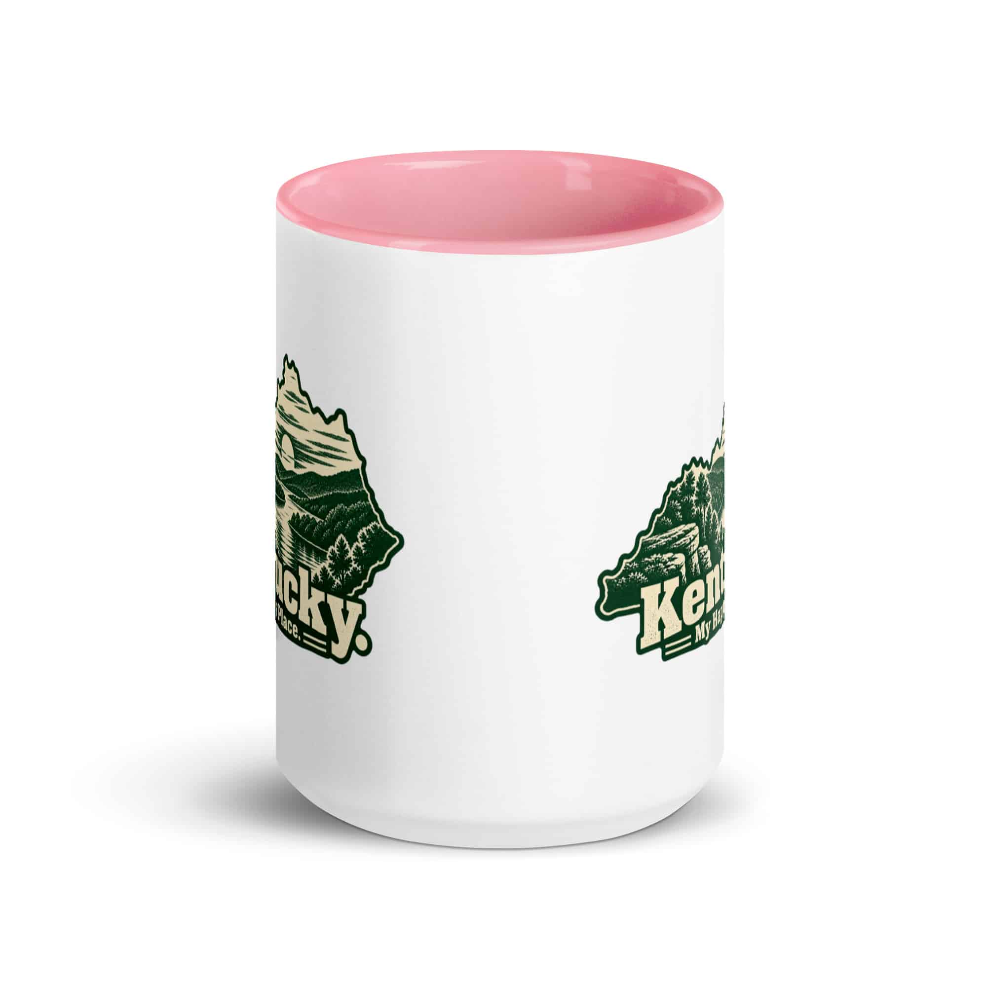 Kentucky Color Inside Coffee Mug: River valley at sunset, Woodcut Kentucky Silhouette