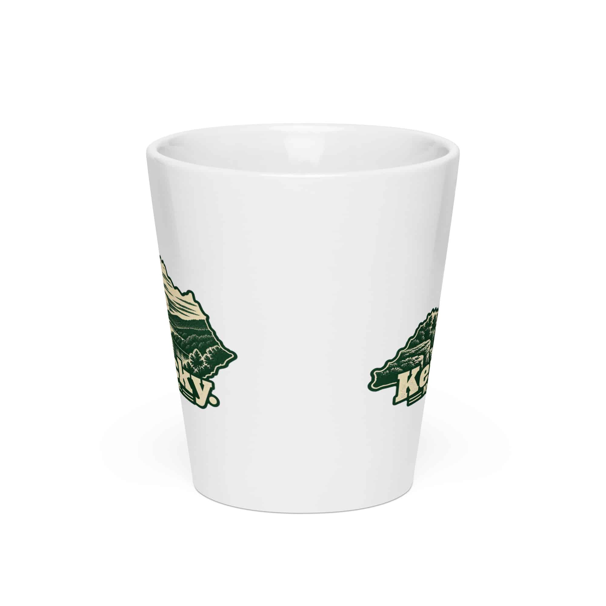 Kentucky Latte Mug: River valley at sunset, Woodcut Kentucky Silhouette