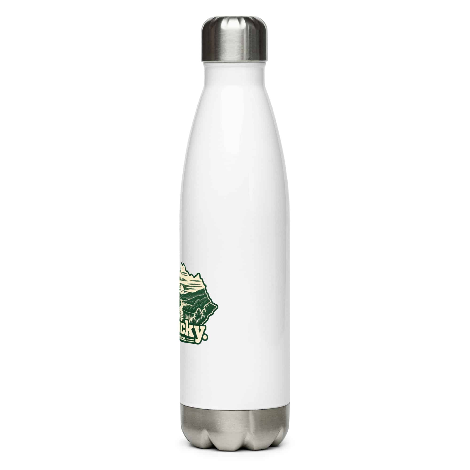 Kentucky Stainless Steel Water Bottle: River valley at sunset, Woodcut Kentucky Silhouette