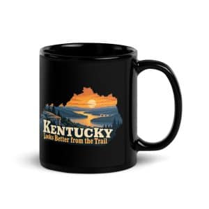 Kentucky Black Coffee Mug: River valley at sunset, Colorful Kentucky Silhouette - 11 oz - Handle on Right