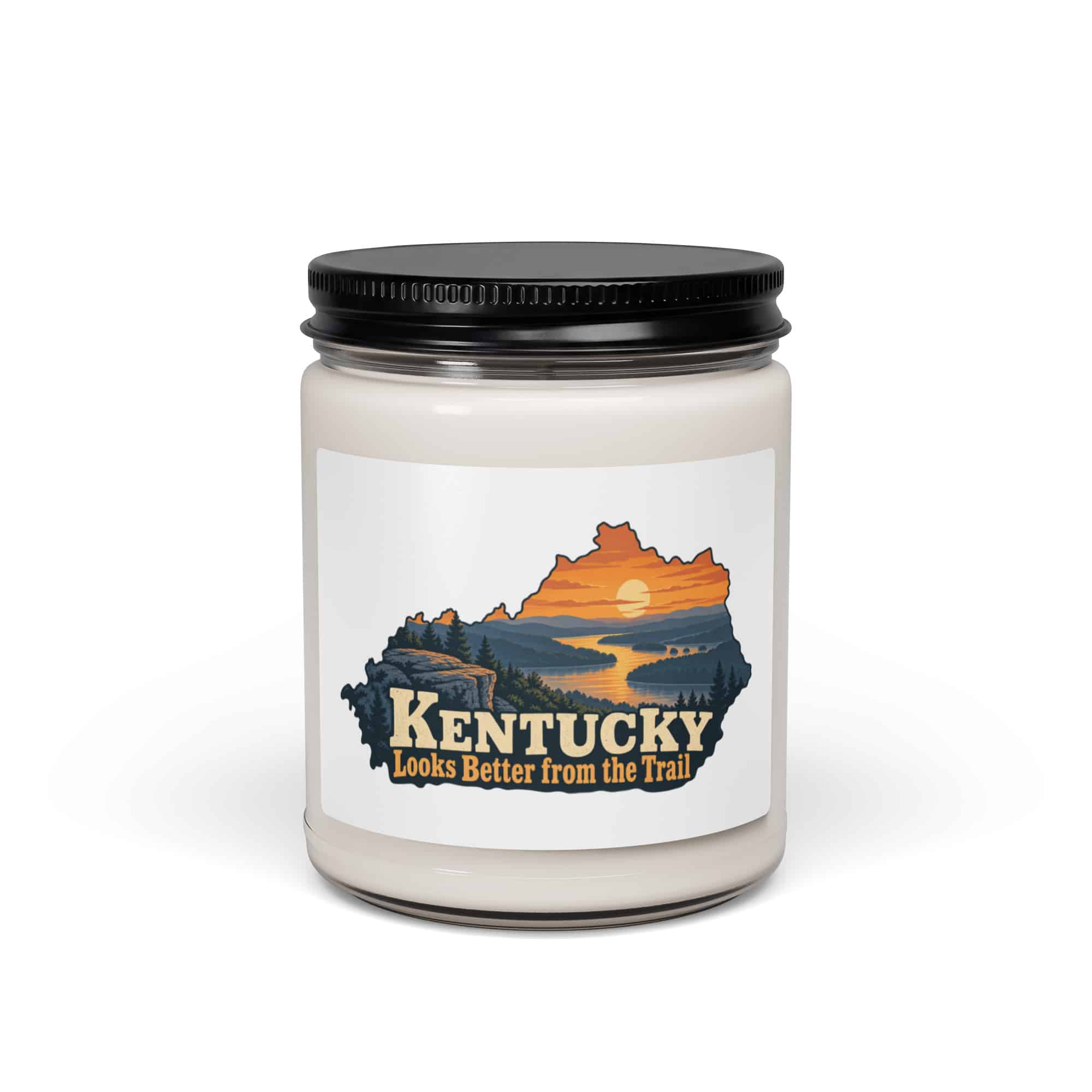 Kentucky Soy Wax Candle: River valley at sunset, Colorful Kentucky Silhouette