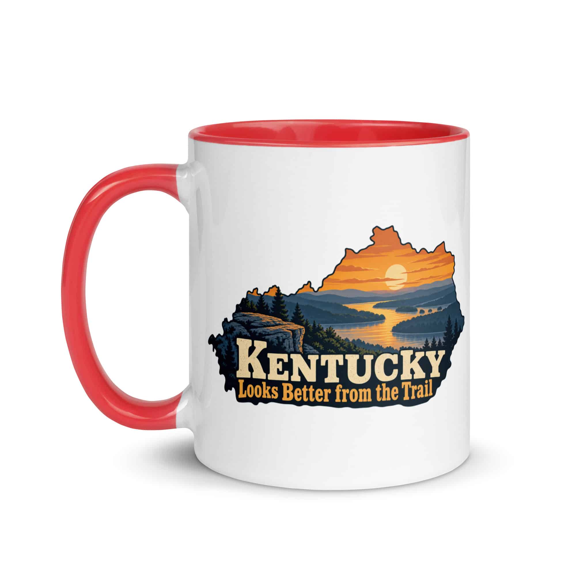 Kentucky Color Inside Coffee Mug: River valley at sunset, Colorful Kentucky Silhouette