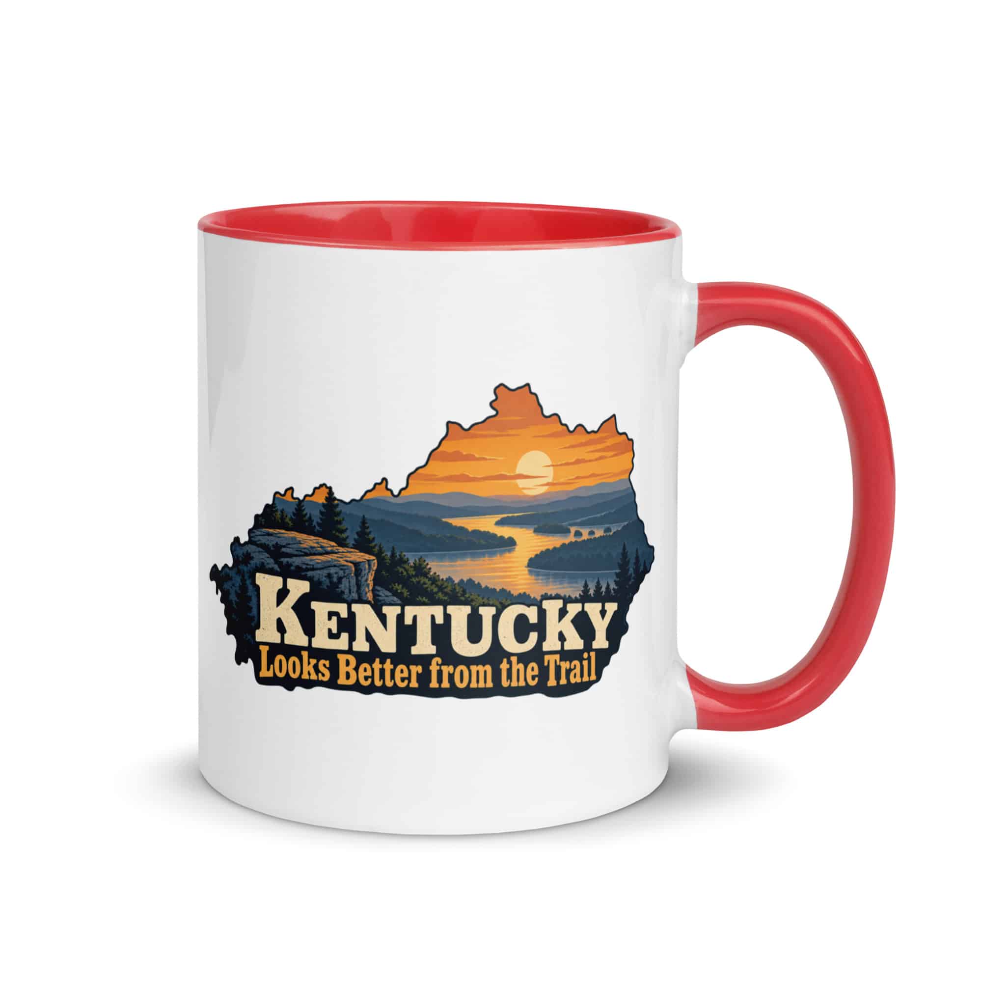 Kentucky Color Inside Coffee Mug: River valley at sunset, Colorful Kentucky Silhouette