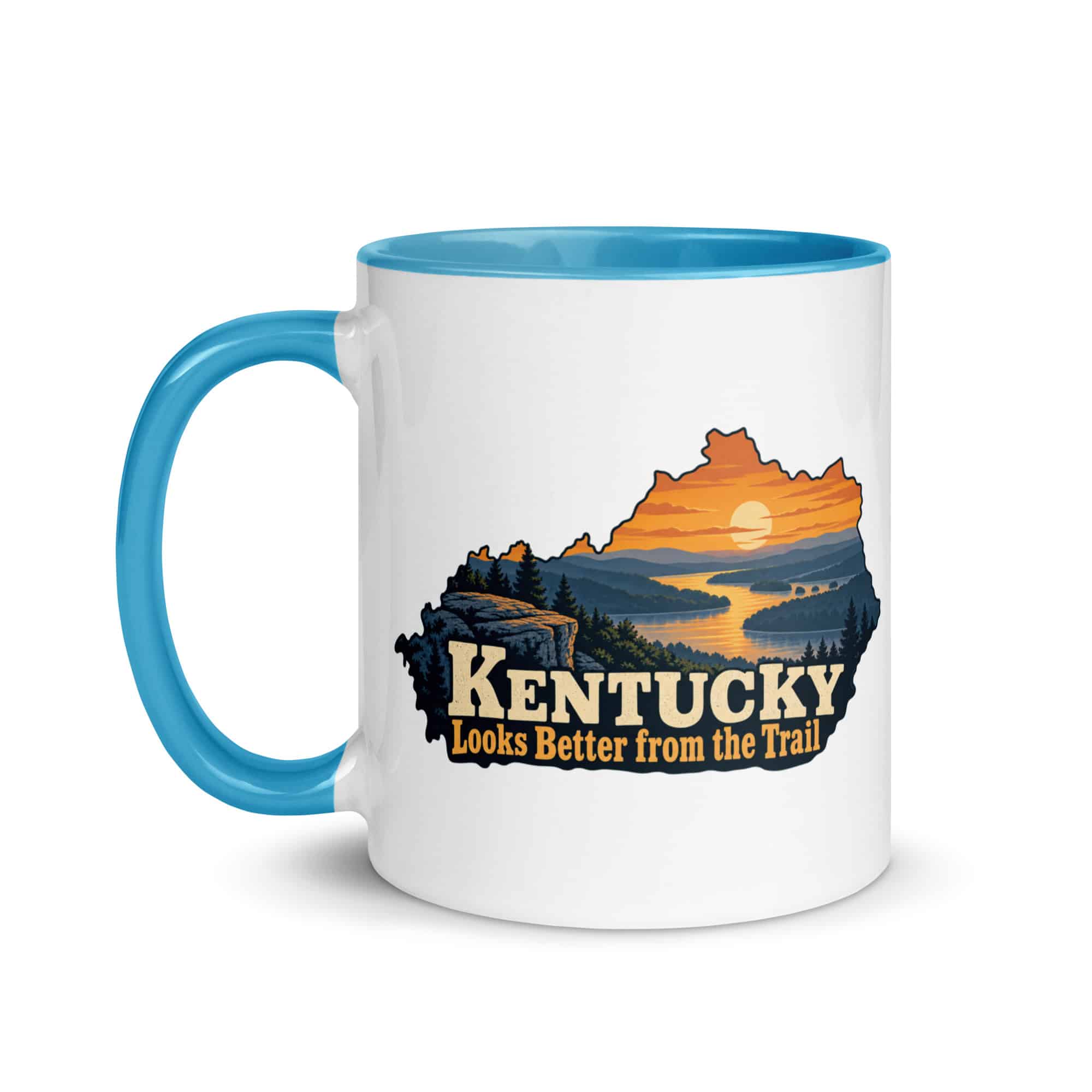 Kentucky Color Inside Coffee Mug: River valley at sunset, Colorful Kentucky Silhouette