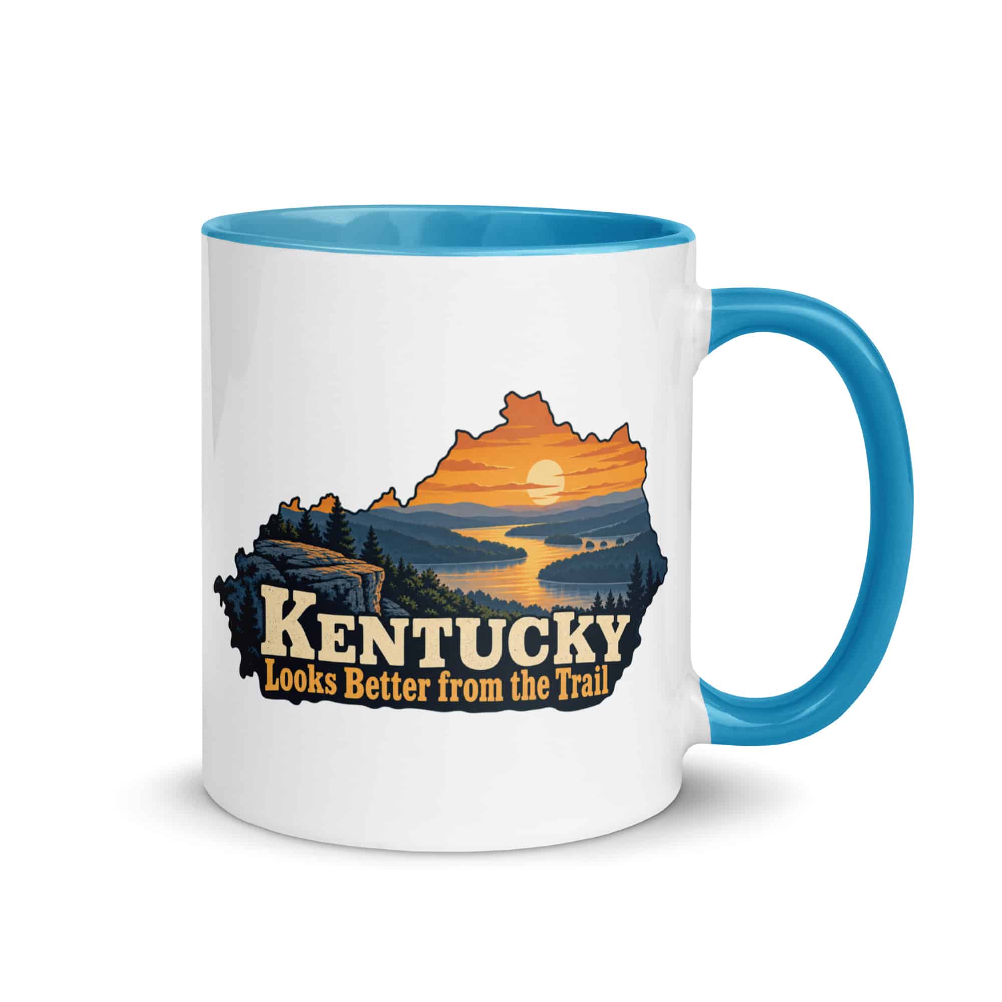 Kentucky Color Inside Coffee Mug: River valley at sunset, Colorful Kentucky Silhouette