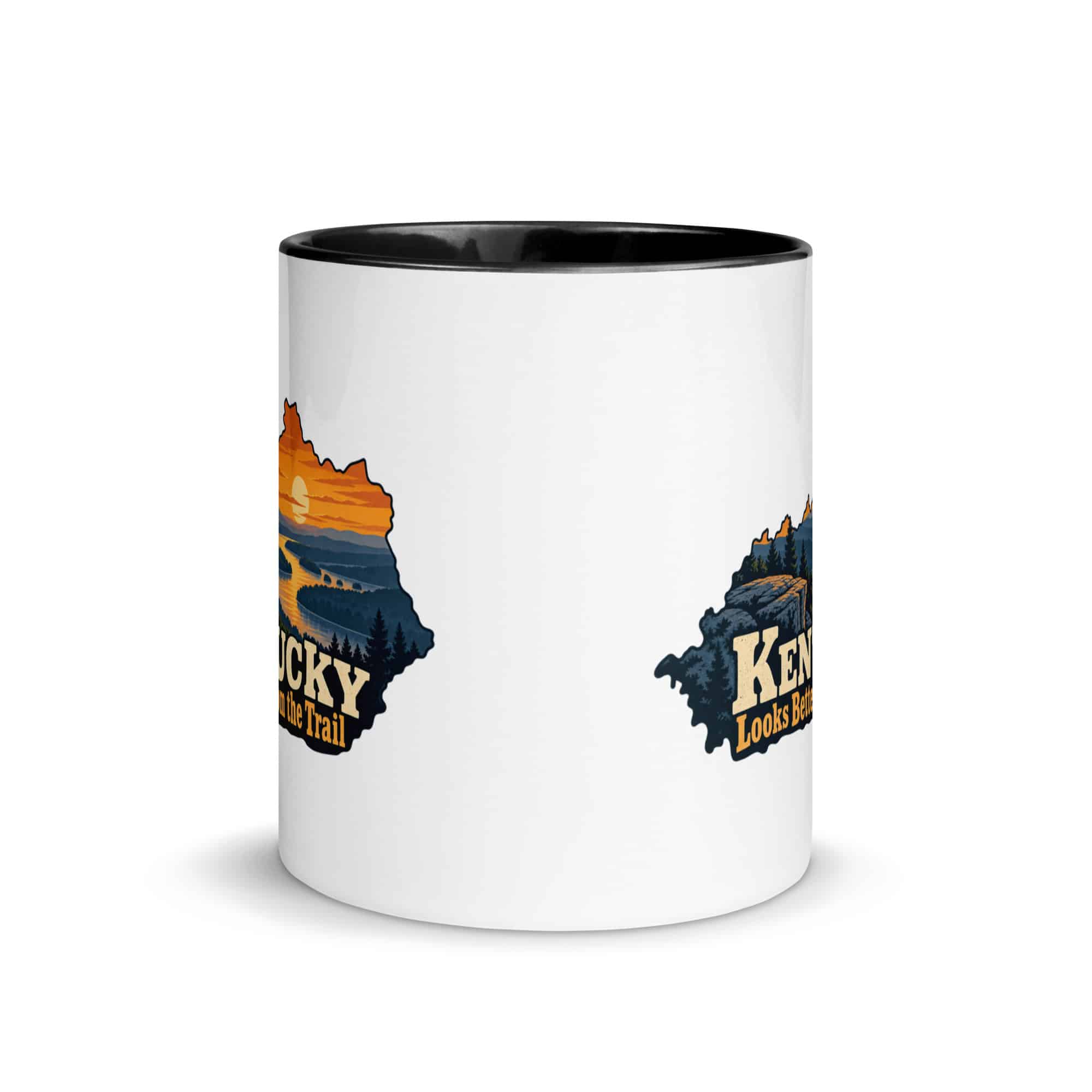 Kentucky Color Inside Coffee Mug: River valley at sunset, Colorful Kentucky Silhouette