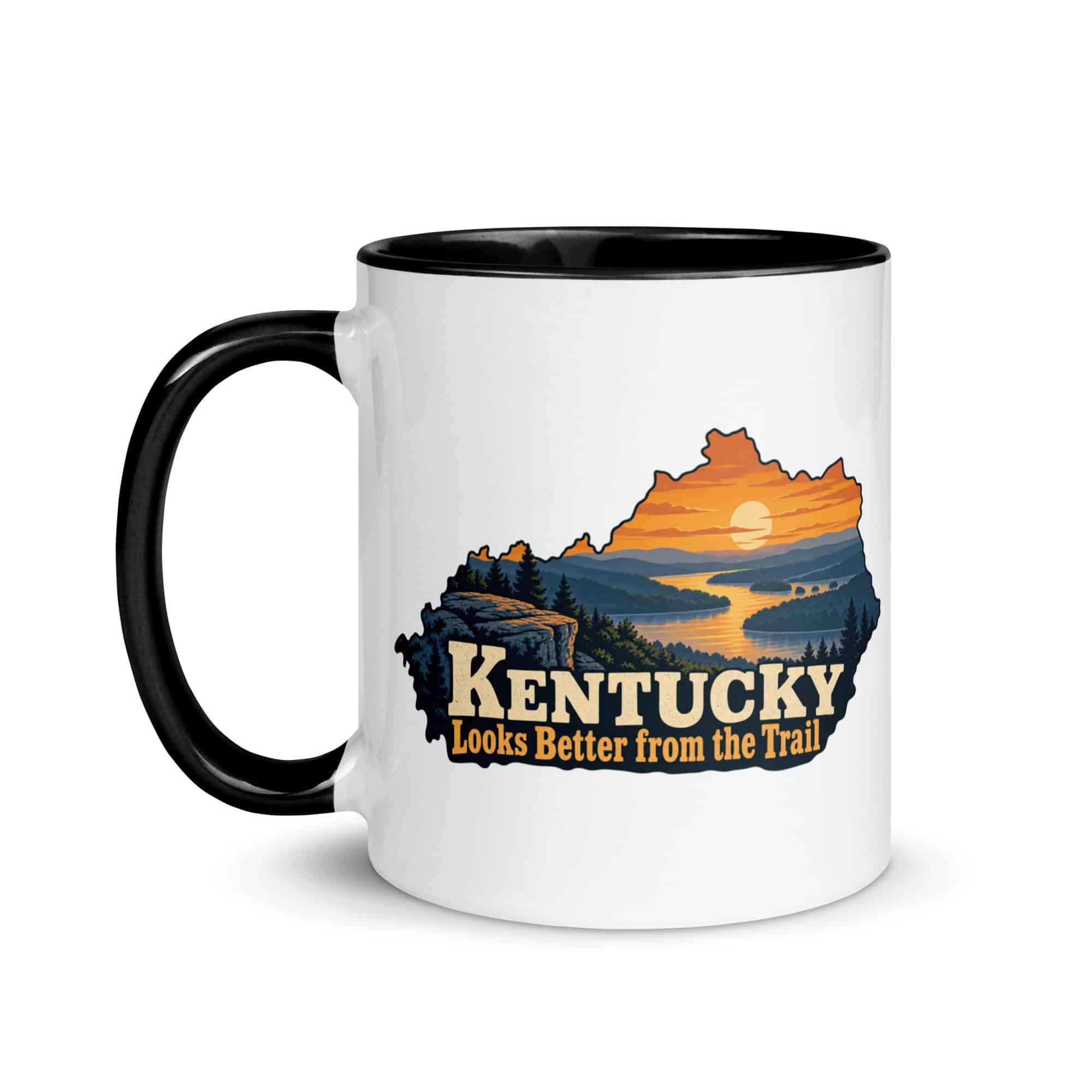 Kentucky Color Inside Coffee Mug: River valley at sunset, Colorful Kentucky Silhouette