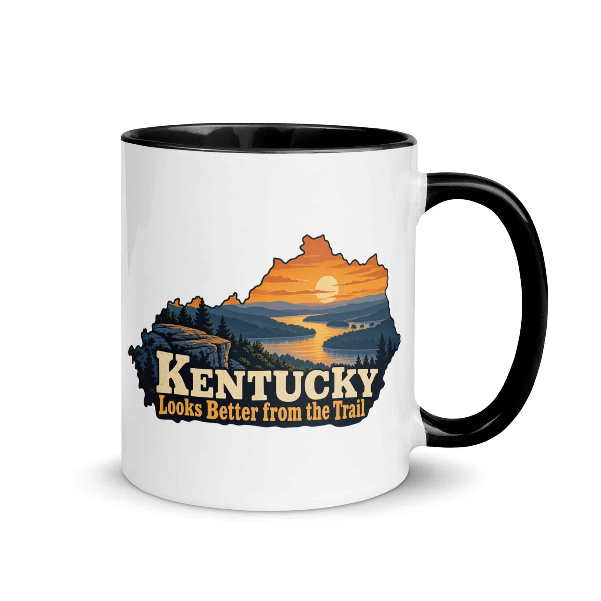 Kentucky Color Inside Coffee Mug: River valley at sunset, Colorful Kentucky Silhouette