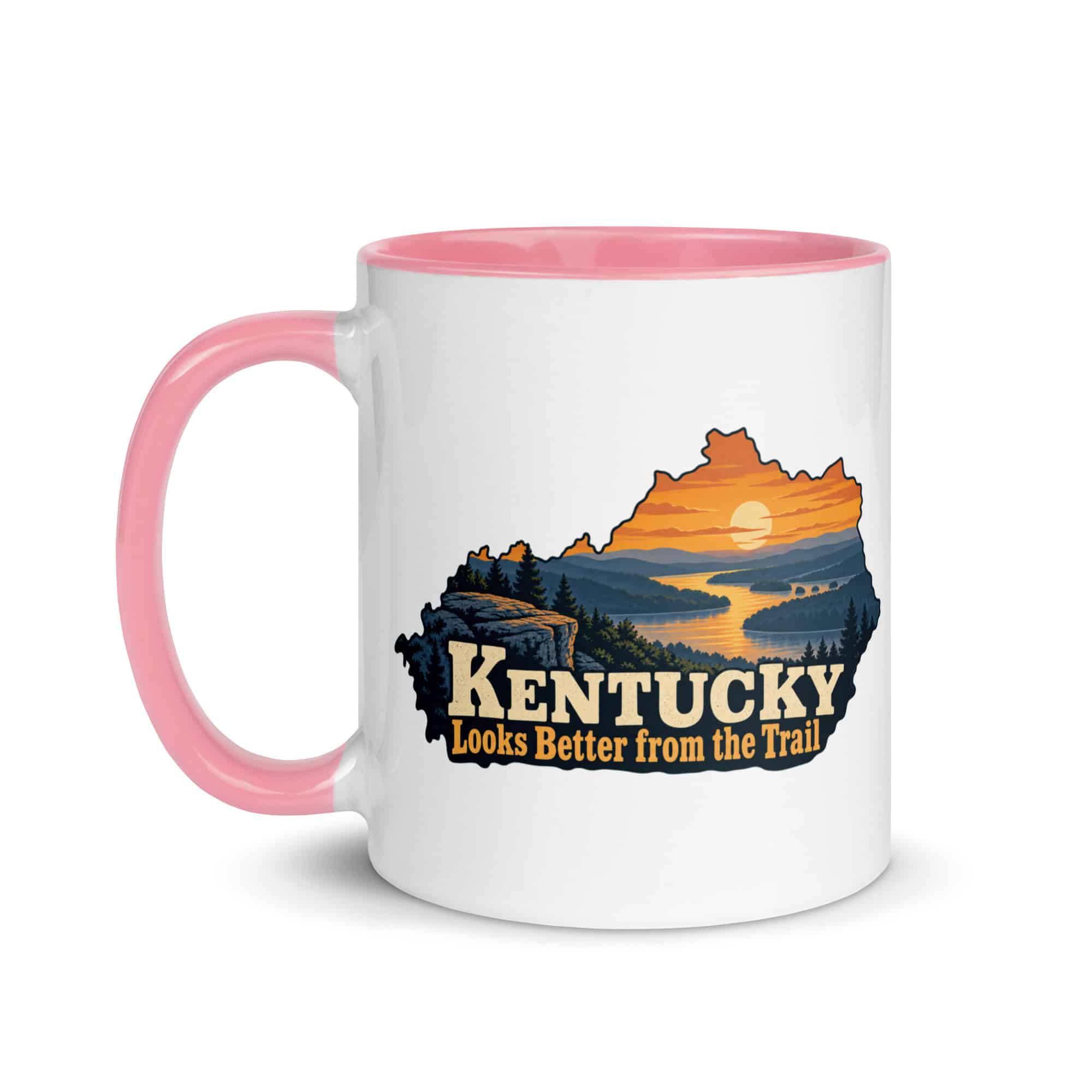 Kentucky Color Inside Coffee Mug: River valley at sunset, Colorful Kentucky Silhouette