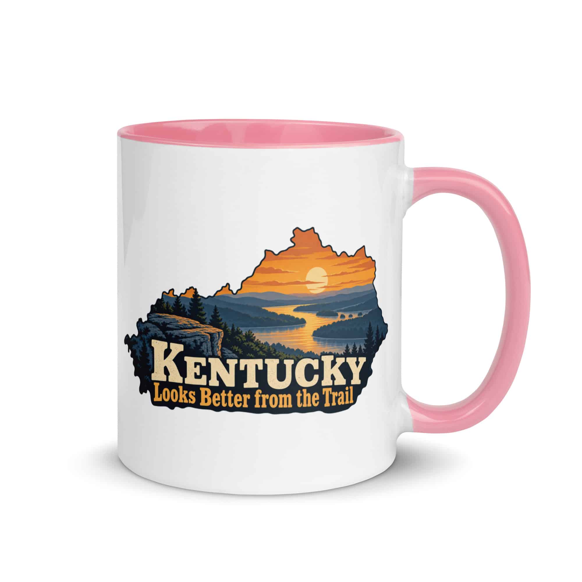 Kentucky Color Inside Coffee Mug: River valley at sunset, Colorful Kentucky Silhouette