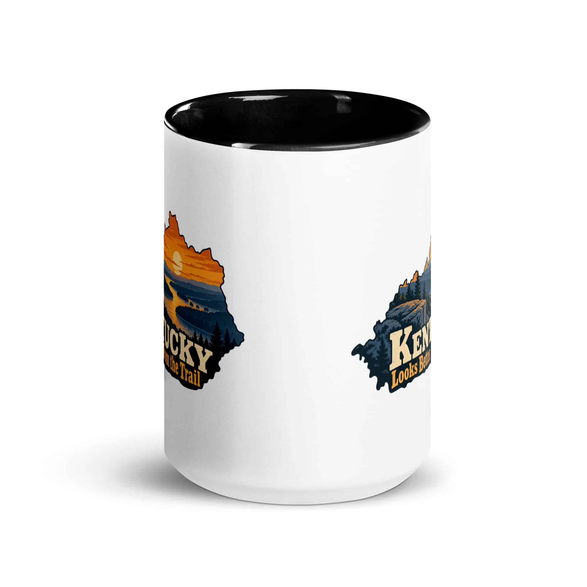 Kentucky Color Inside Coffee Mug: River valley at sunset, Colorful Kentucky Silhouette