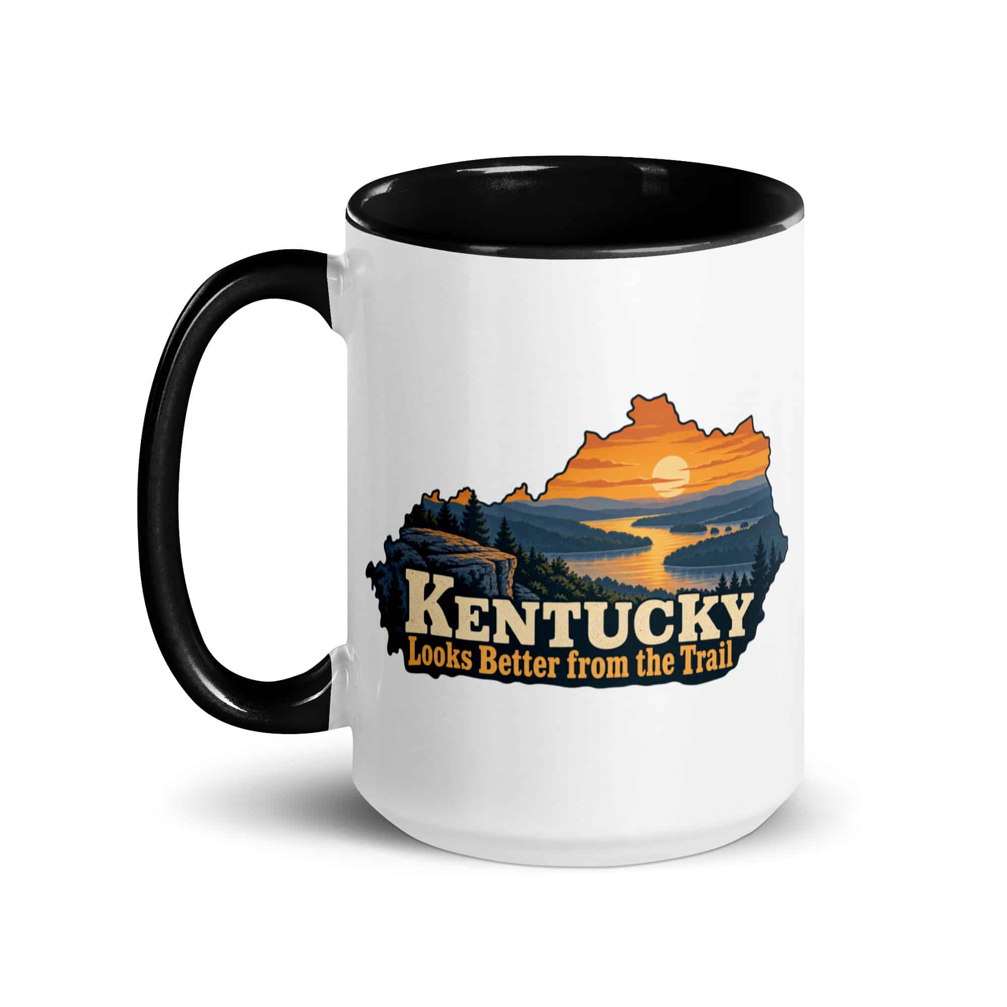 Kentucky Color Inside Coffee Mug: River valley at sunset, Colorful Kentucky Silhouette