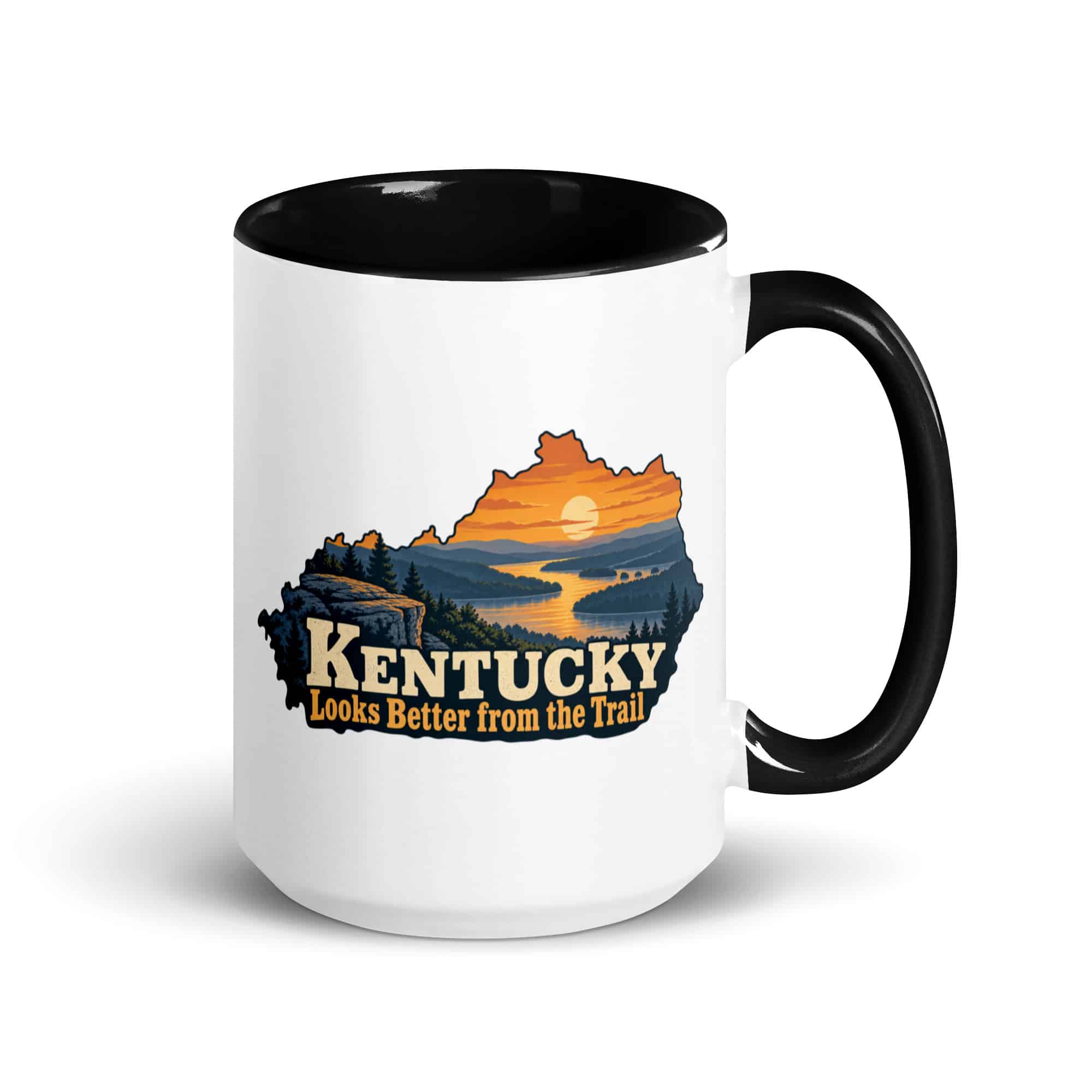 Kentucky Color Inside Coffee Mug: River valley at sunset, Colorful Kentucky Silhouette