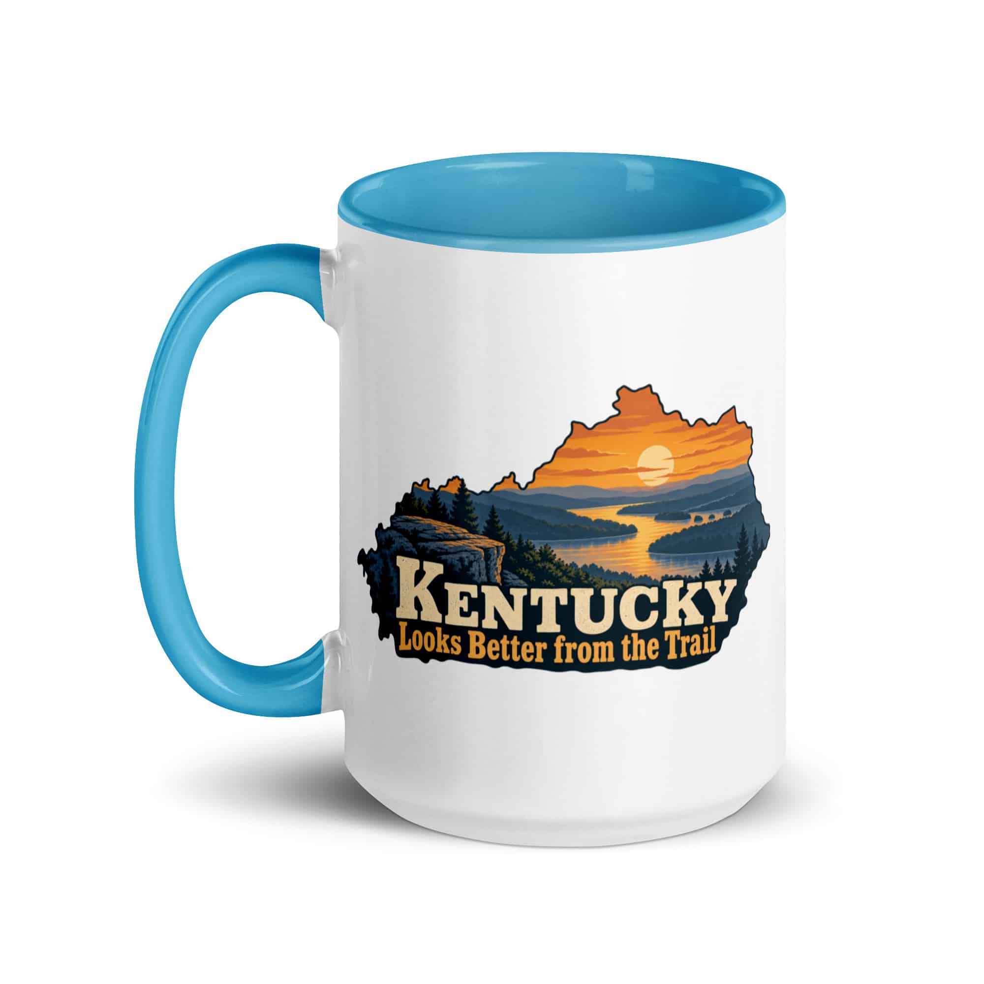 Kentucky Color Inside Coffee Mug: River valley at sunset, Colorful Kentucky Silhouette